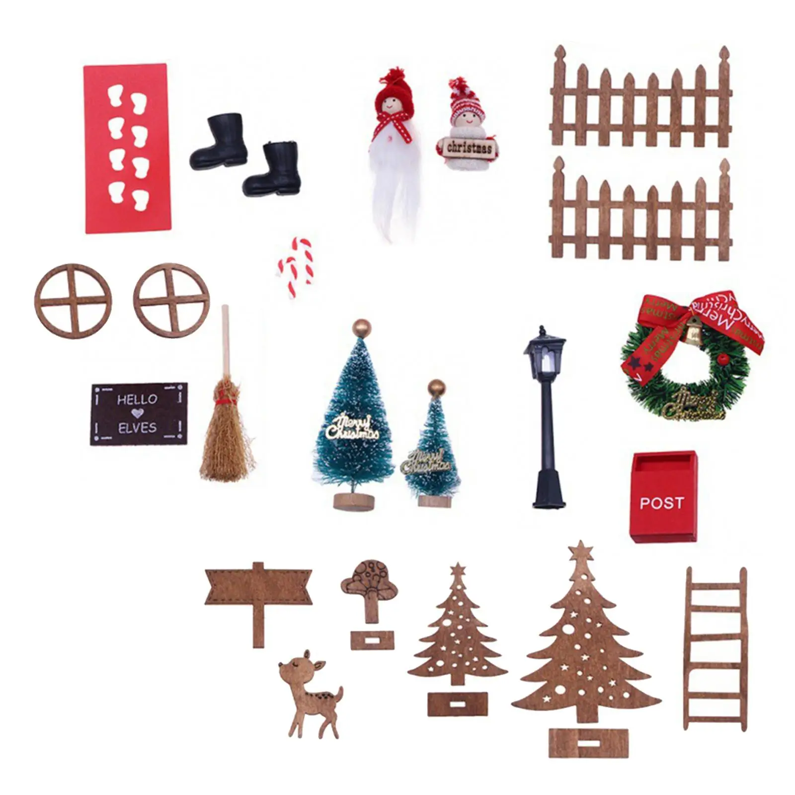 24Pcs Dollhouse Christmas Decoration Elf Kits Furniture Fairy Figurines for Ornaments