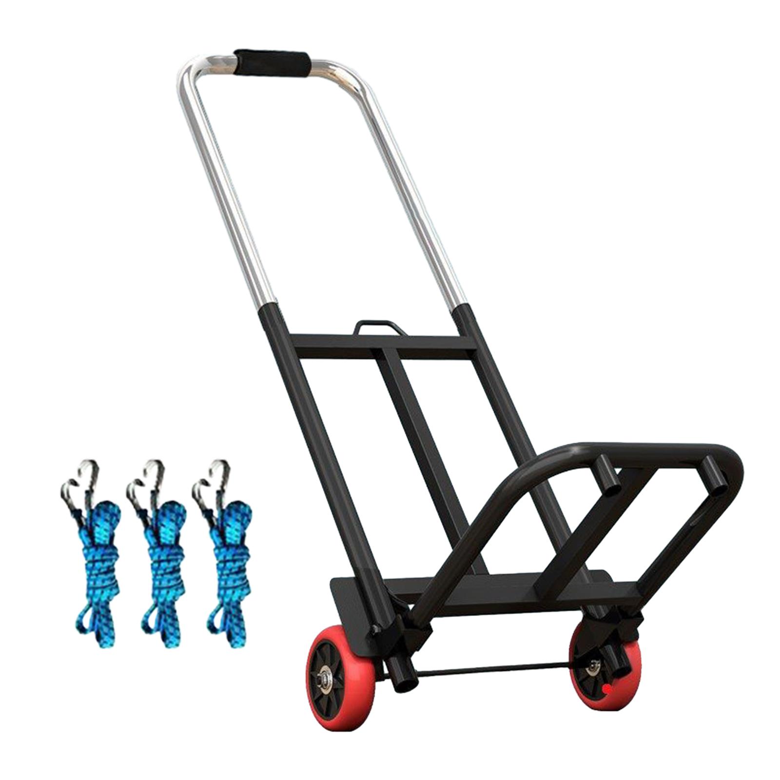 Foldable Hand Truck Luggage Hand Cart Telescopic 50cm-80cm 27x40cm Platform with 3 Elastic Ropes Adjustable Handle for Office