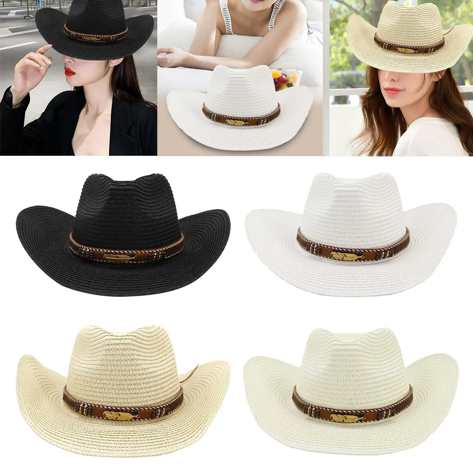 Western Style Women Hats Sunscreen Hat Couple Hat Cowboy Hat for Summer Women Men Horseback Riding Costume Clothes Accessories