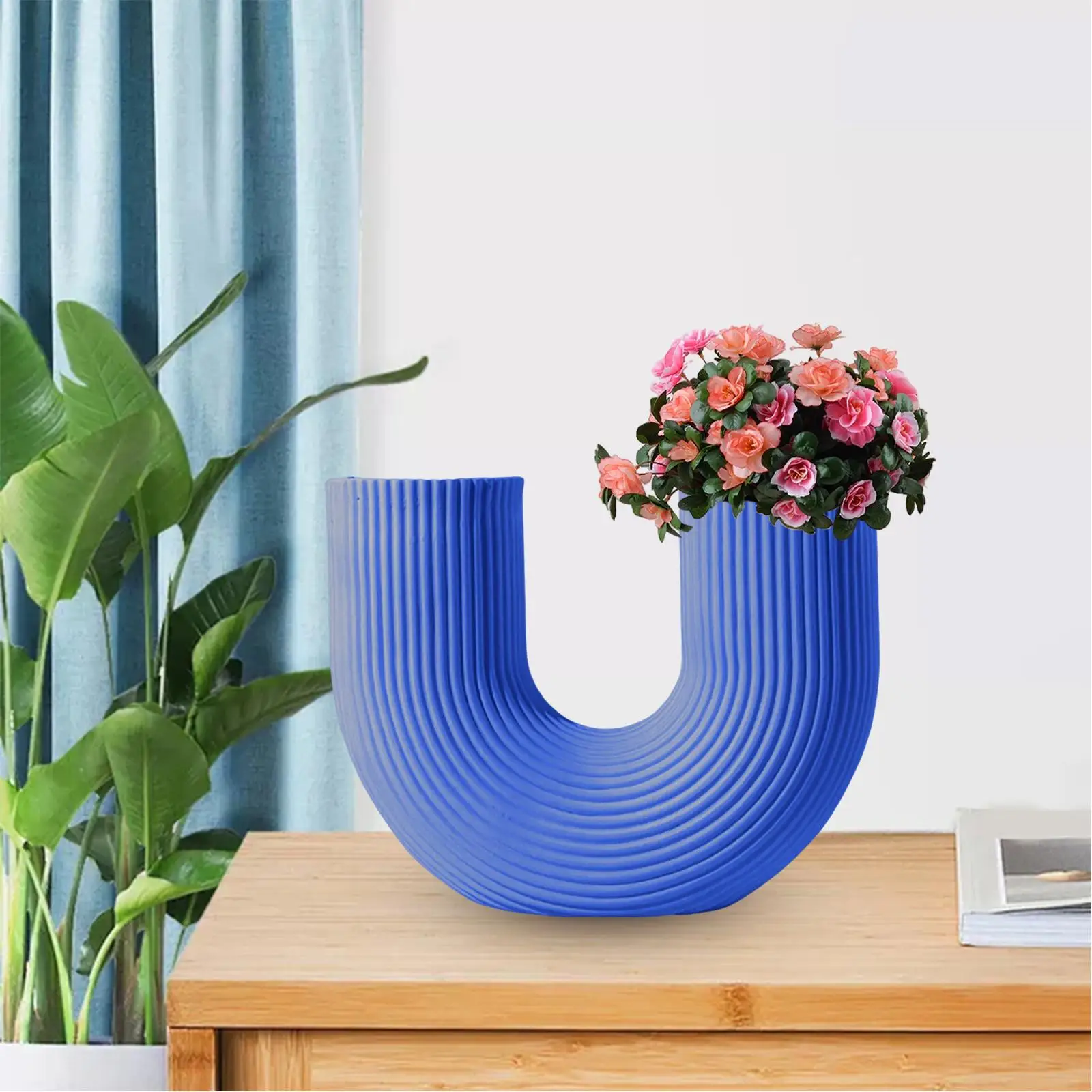 Modern Tabletop Vase Resin U Shape Art Crafts Flower Pot for Indoor Ornaments Decor