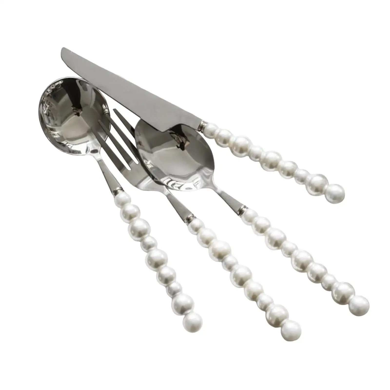 4 Piece Pearl Handle Cutlery Set Tea Spoon Fork Steak Knife Silver Collection