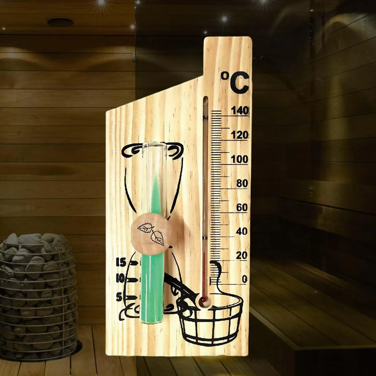 Sauna Thermometer, with Hourglass Sand Timer Sand Clock 15 Min Temperature