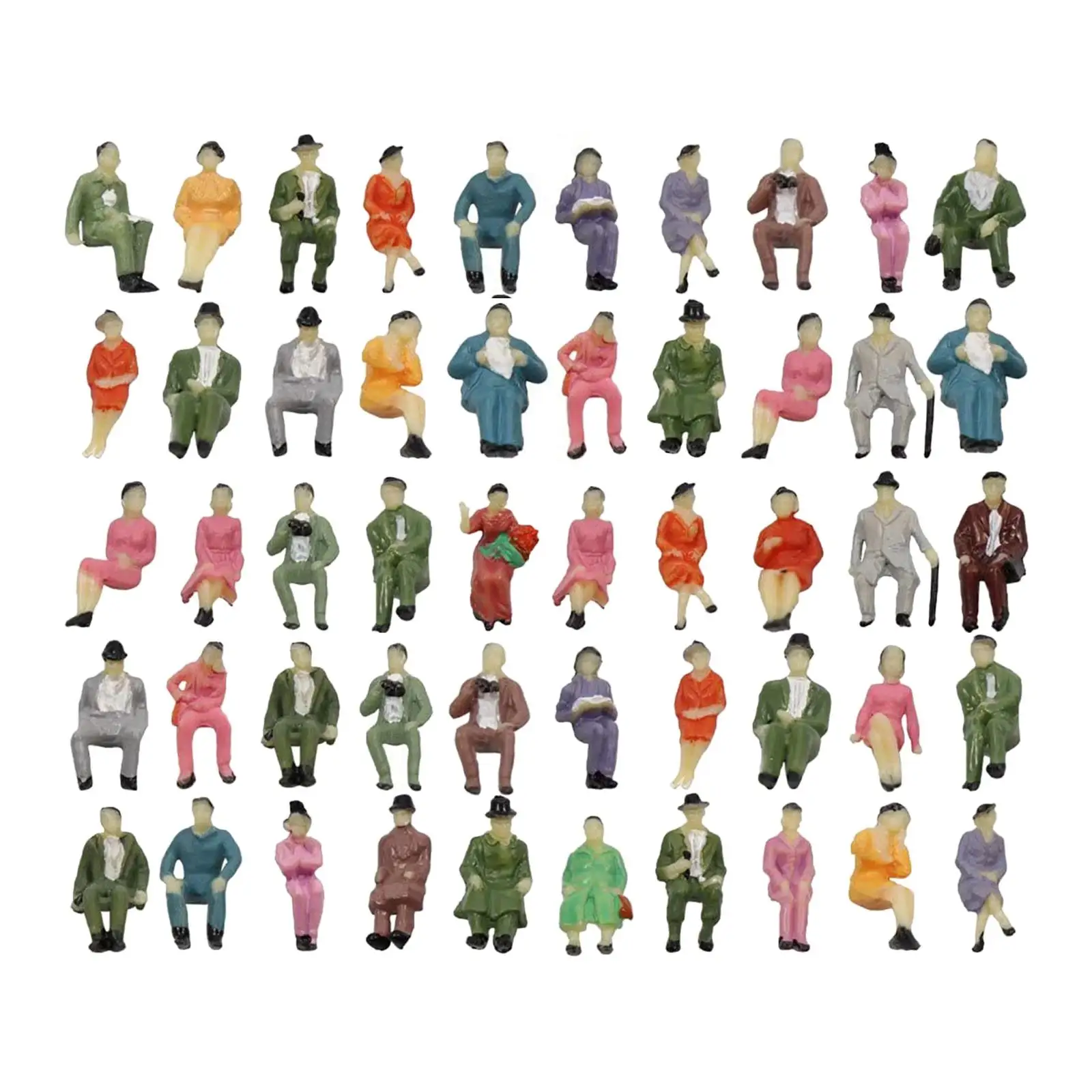 50pcs 1:87 Sitting Pose Model People HO Scale Hand Painted Model Train Passenger People Figures