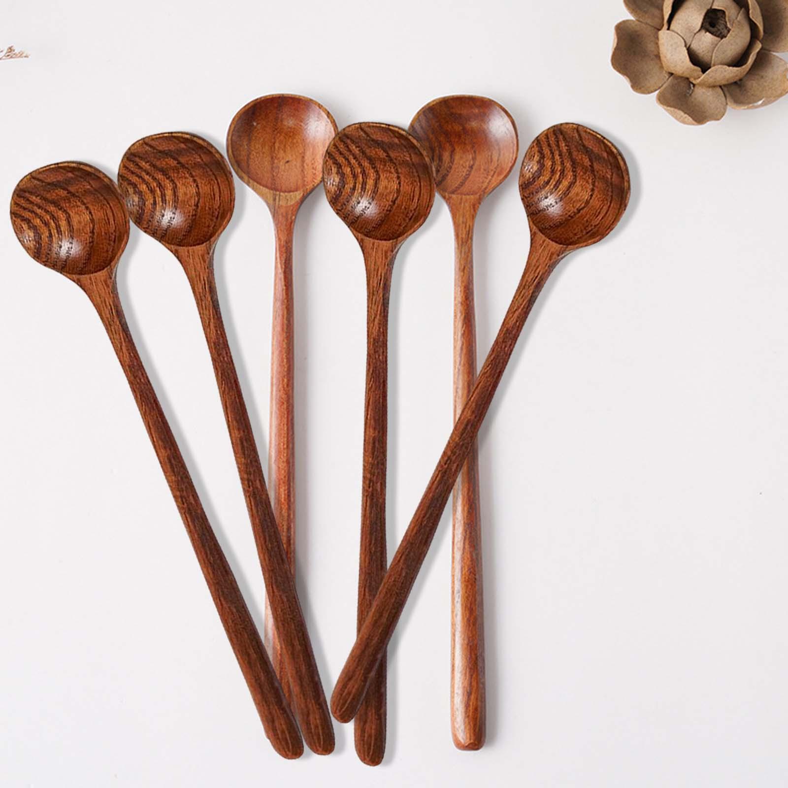 6x Handmade Long Spoons, Tableware Cooking Spoons Honey Jam Spoon Honey Spoon Cutlery for Seasoning Honey Cooking Sugar Stirring