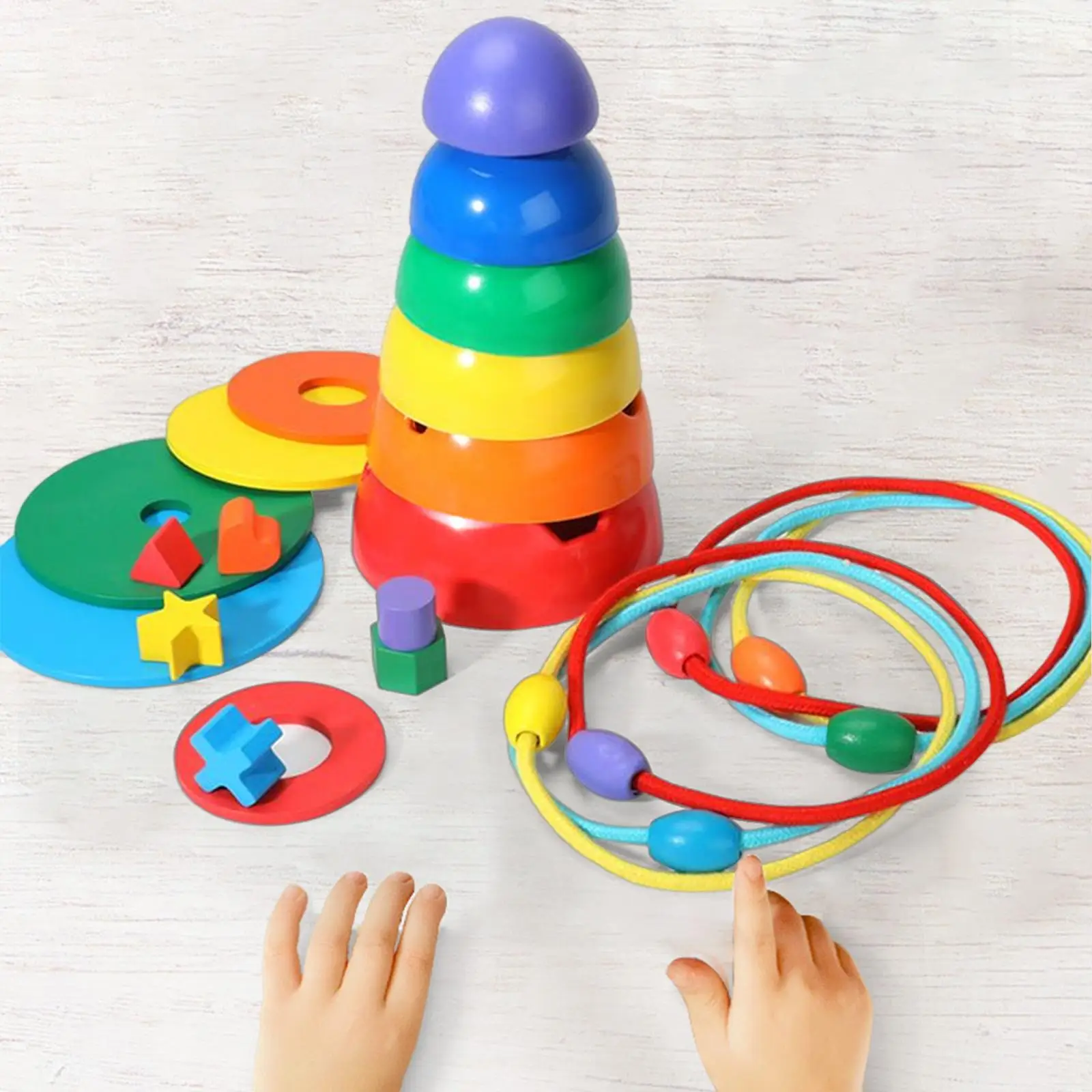 Montessori Colorful Stacking Blocks color Sorting Preschool for Toddler Children