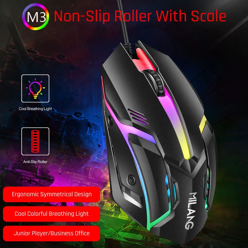 M3 Colorful Luminous Mouse Electric Office Game Mouse USB Wired Suitable for Xiaomi Huawei Notebook Lenovo Computer wifi mouse for pc