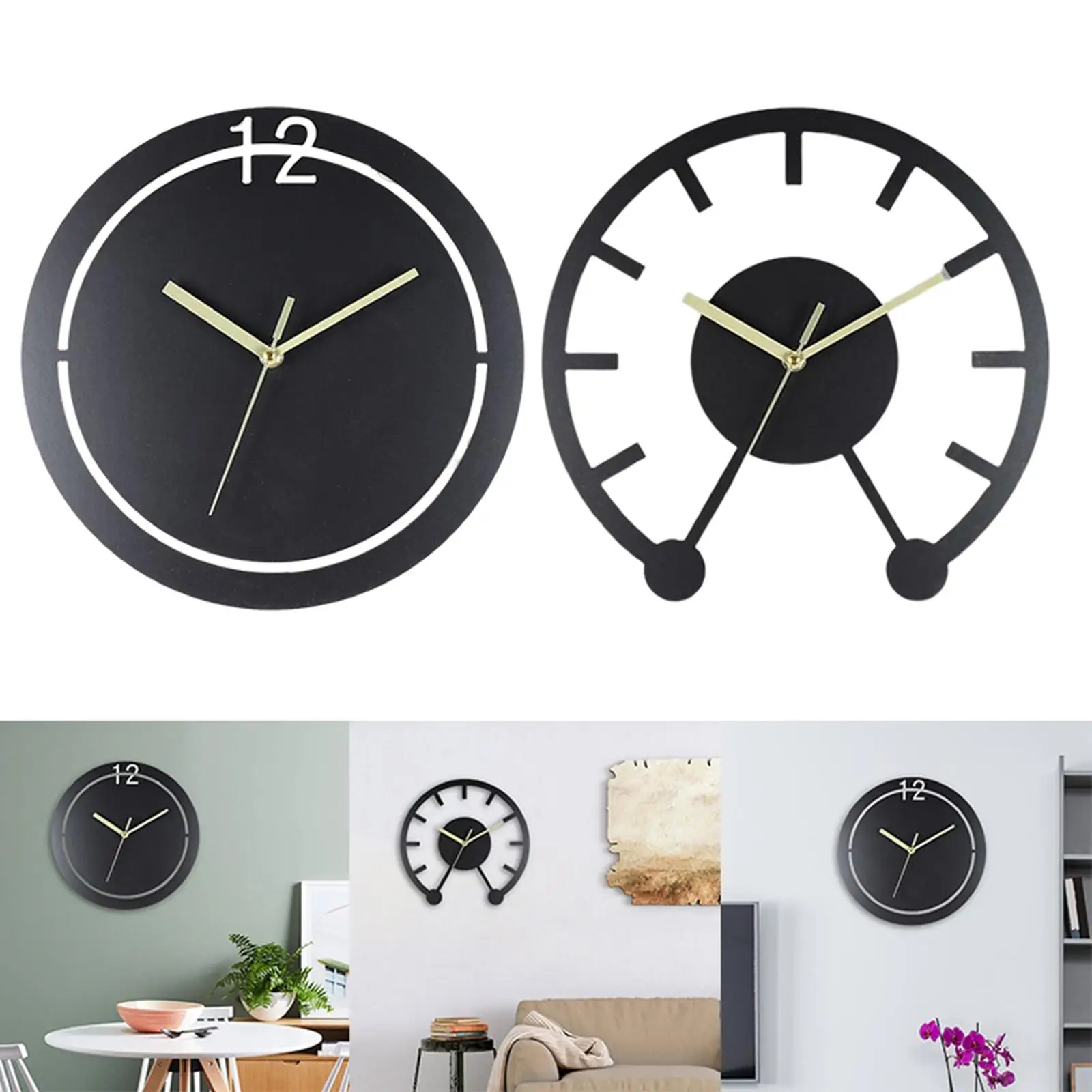 Wall Clock DIY Non Ticking Battery Operated Hanging Watches Round for Dining Room Household Kitchen Office Decoration