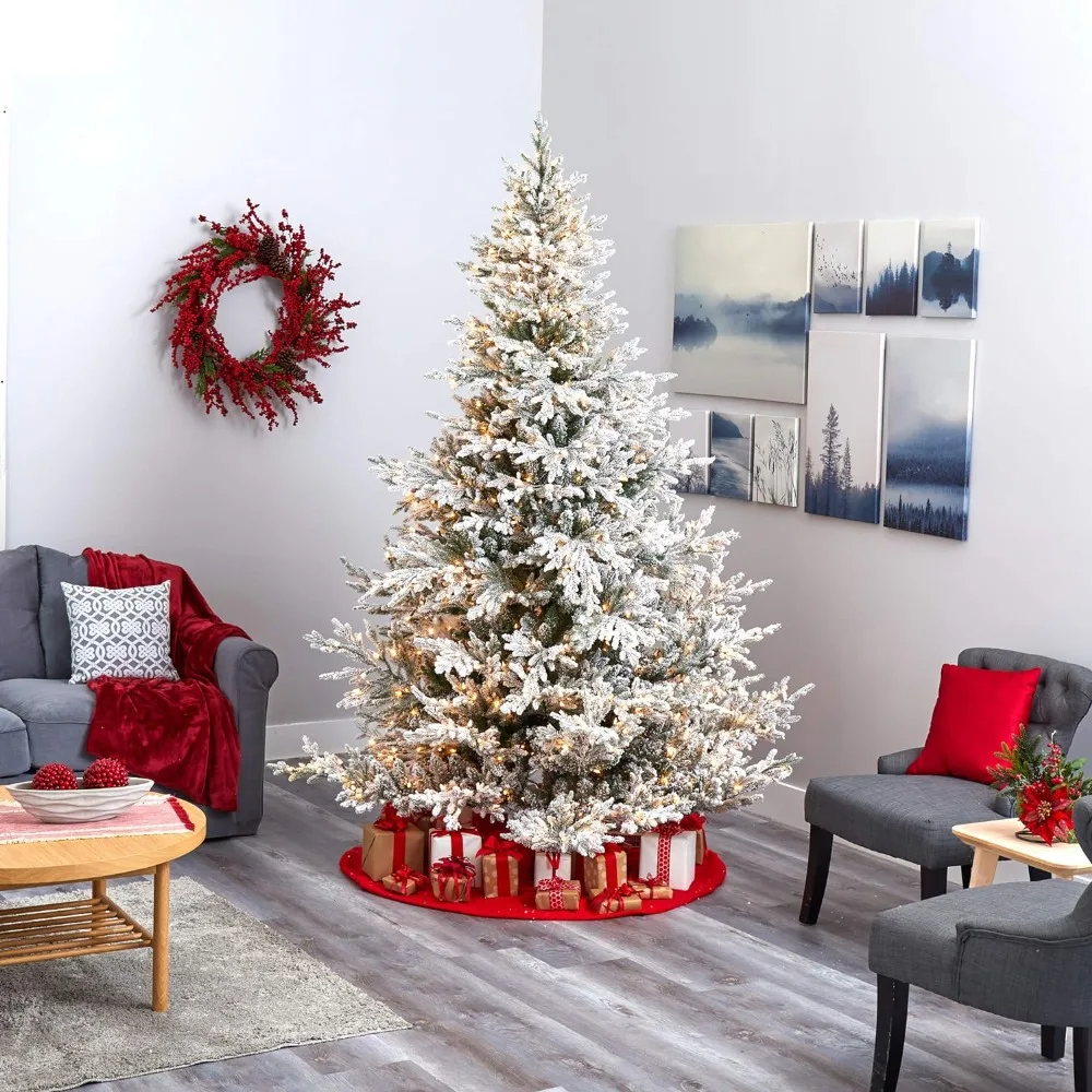 8ft. Flocked Fraser Fir Artificial Christmas Tree With 800 Warm White Lights and 4892 Bendable Branches Green Free Shipping Home