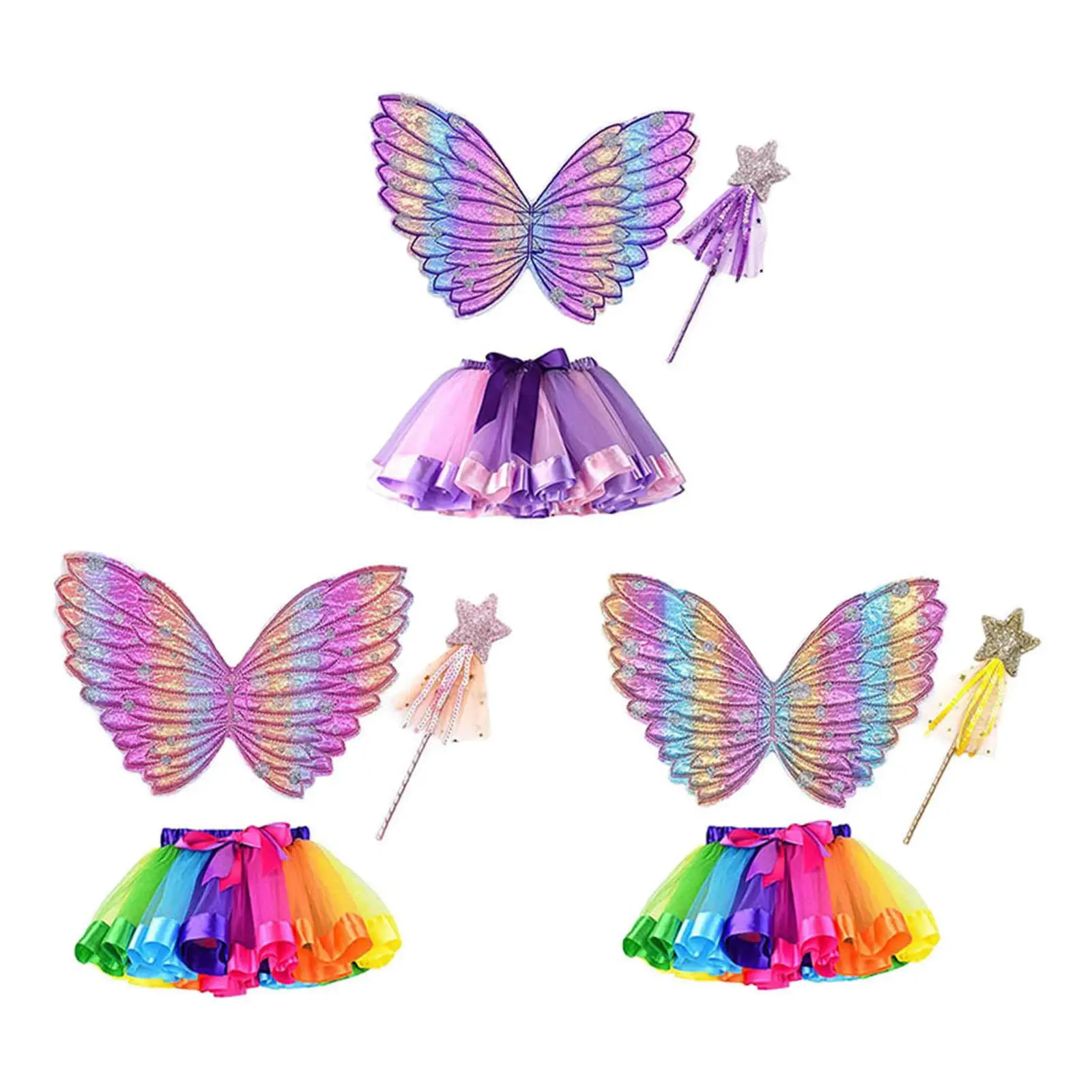 Girls Butterfly Wing Costume Fancy Dress up Fairy Children Wand Outfit for Photo Props Christmas Pretend Play Stage Performance