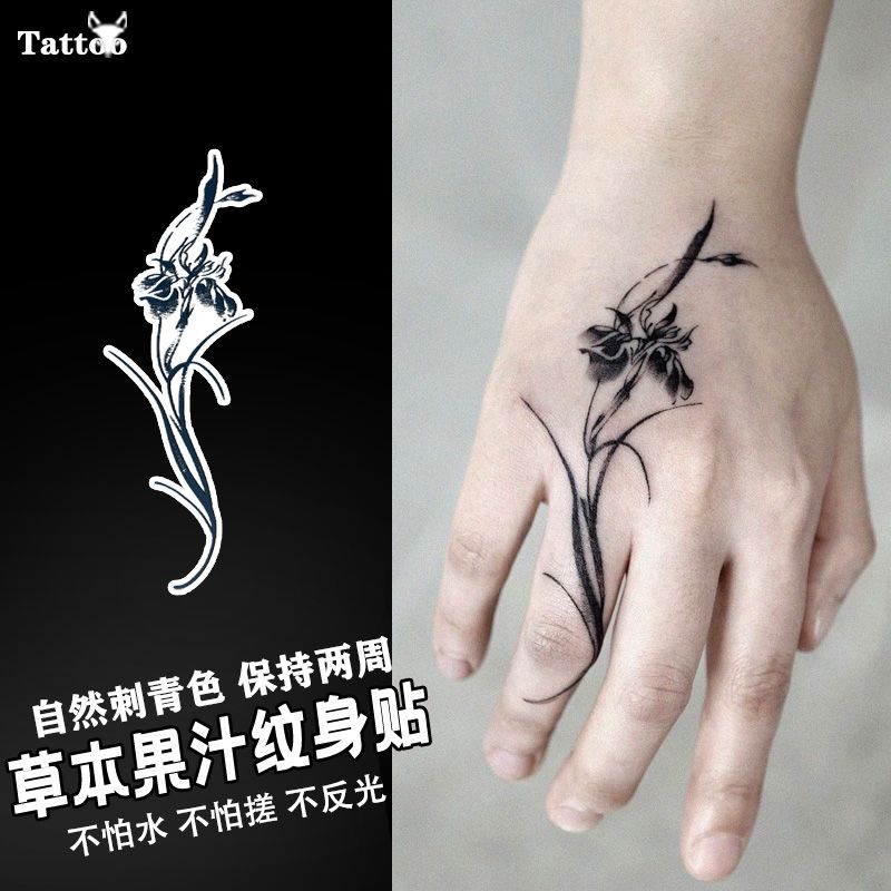 Kräutersaft Tattoo Aufkleber für Frauen Finger Dauerhafte Tattoo Sexy Iris Blume Temporäre Tattoos Schlüsselbein Wasserdicht Fake Tattoo – Detail 3