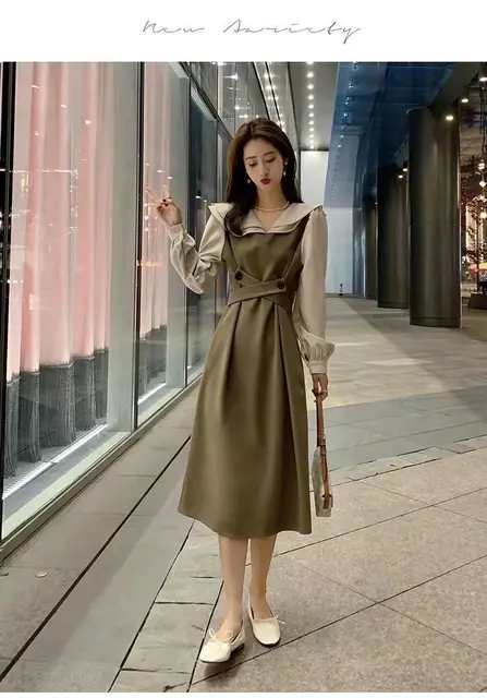 Women Shirt Dress Spring Autumn Elegant Fashion Loose Korean Style Long  Sleeve Lapel Contrast Color Bandage Dresses Female 2547 - Dresses -  AliExpress