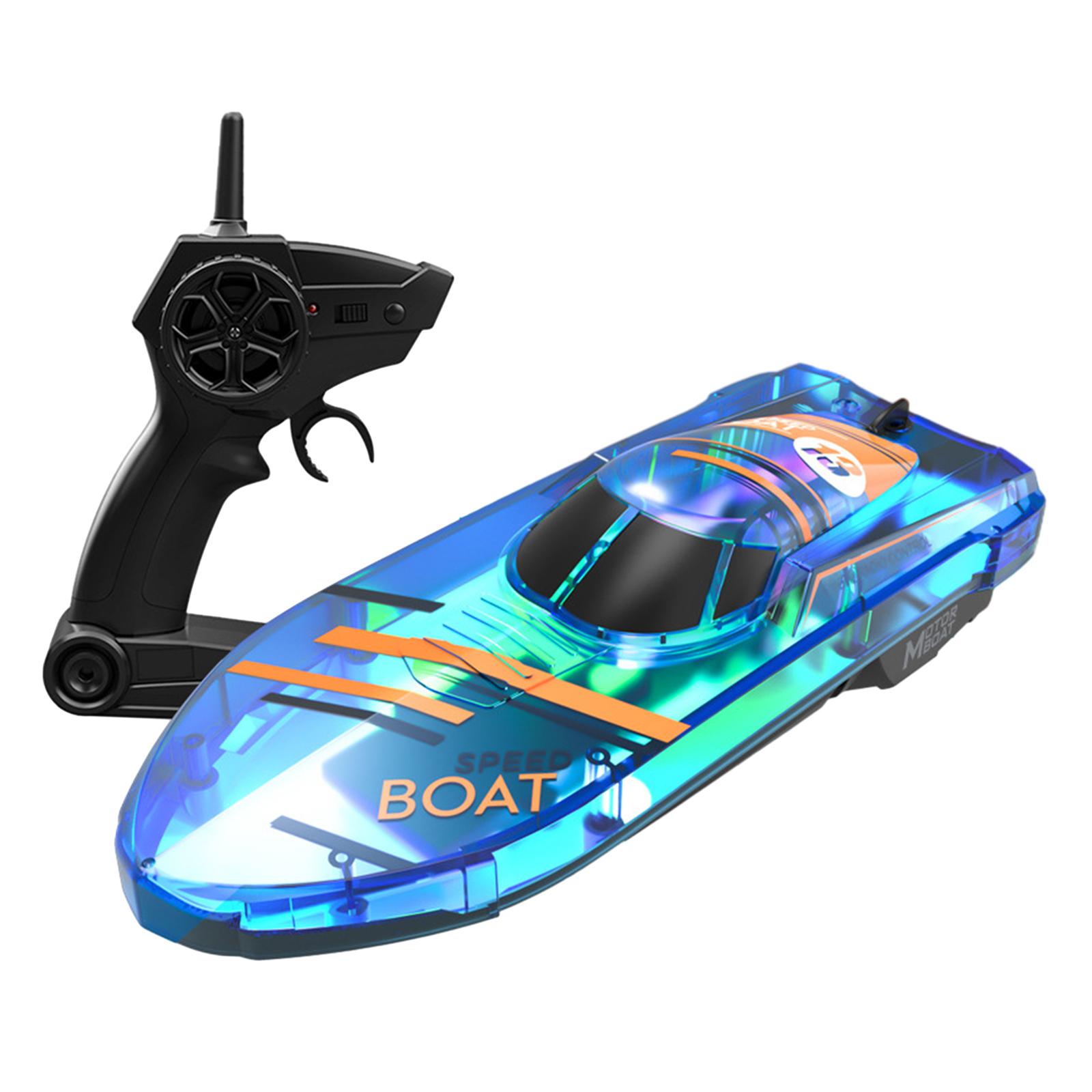 RC Boat with Lights Bathtub Toy Summer Water Toy Electric Toys High Speed Boat for Ponds Boys Girls Pools Outdoor Lakes