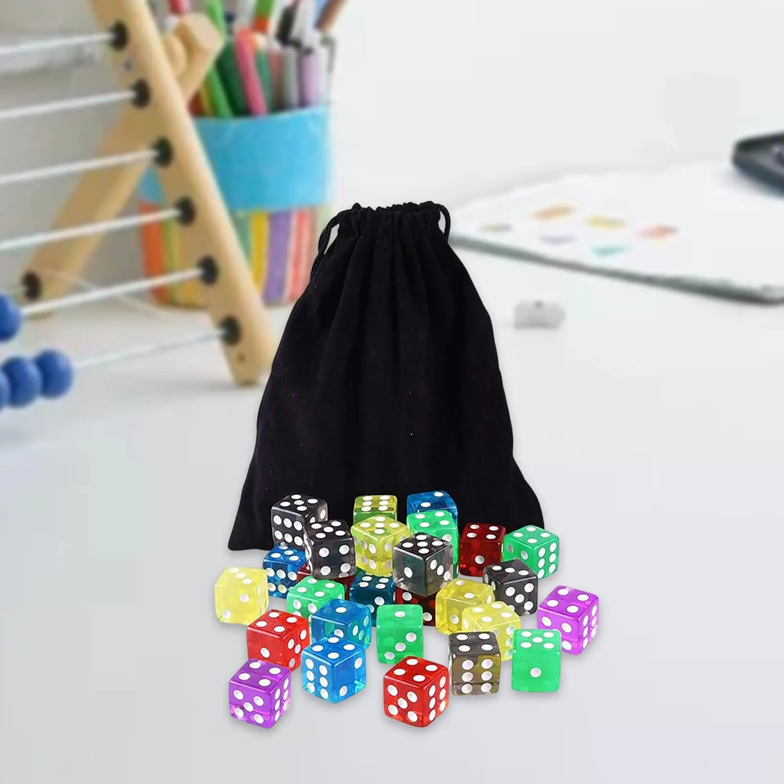 60x D6 Six Sided Dices Set with Velvet Pouch Bar Toys Math Teaching Table Borad Games for MTG RPG 16mm Transparent Acrylic Dice
