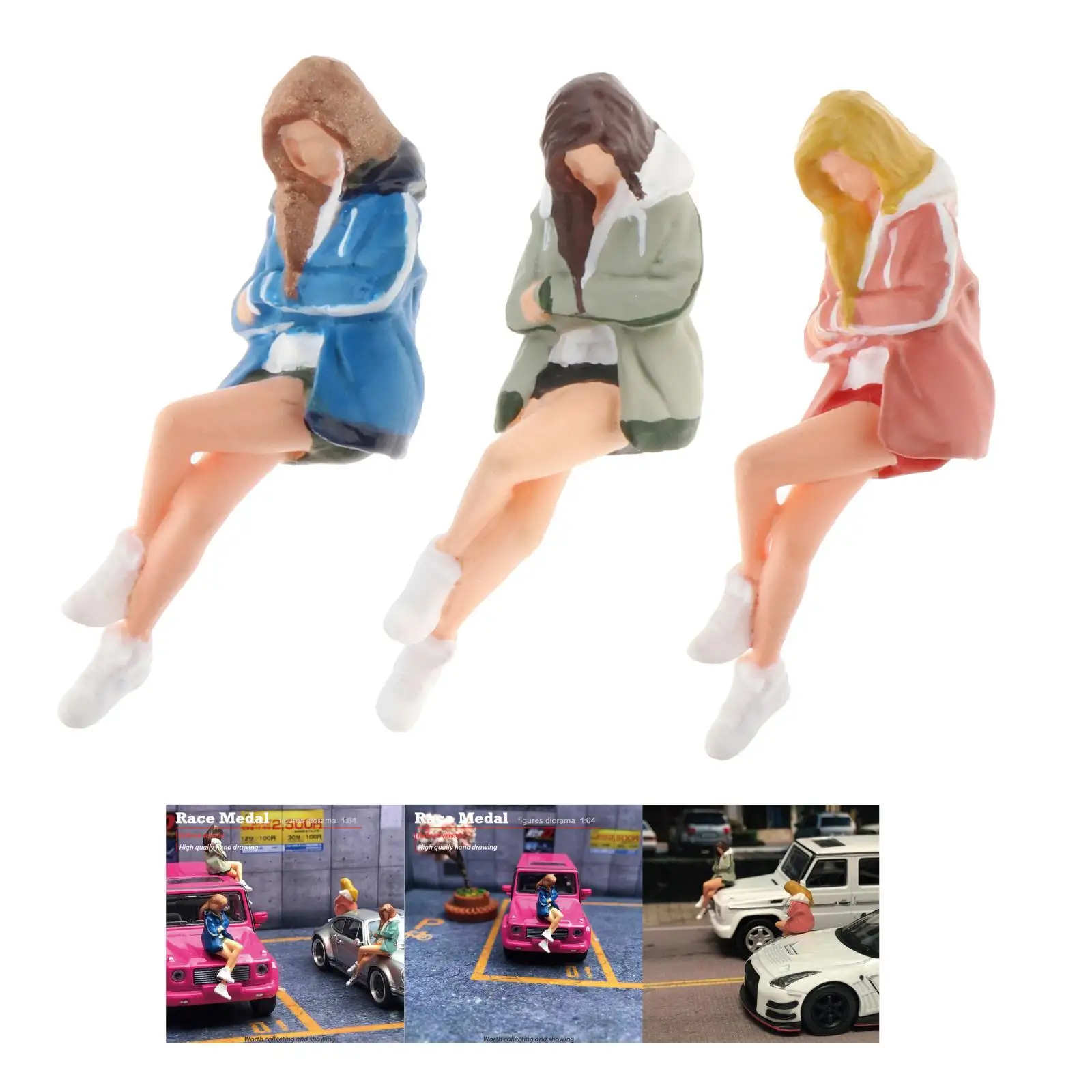 Resin 1/64 Scale Figures Diorama Miniature Model Woman for Auto Scene Decor