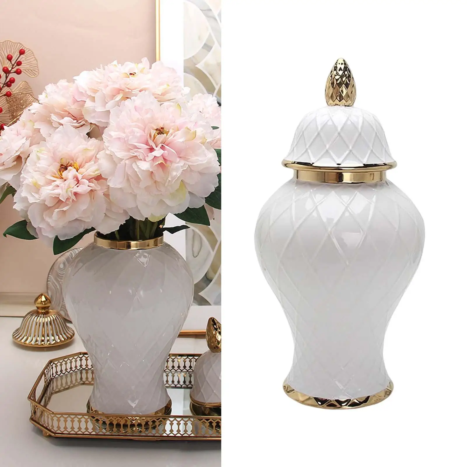 Modern Ceramic Ginger Jar Porcelain Storage Jar Vase Ornament for Home Cafe
