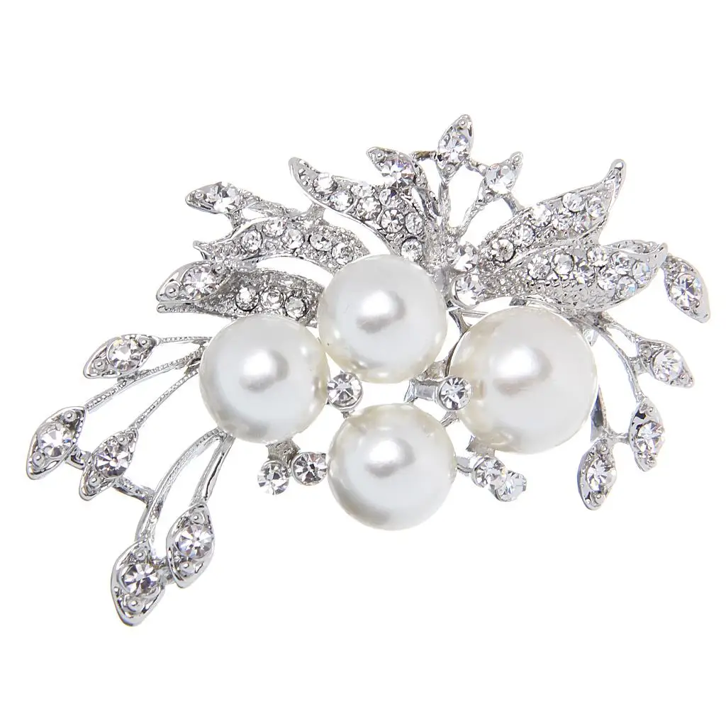 Retro Diamante Crystal Rhinestone Flower Big Pearls Brooches Pins Jewelry Gift