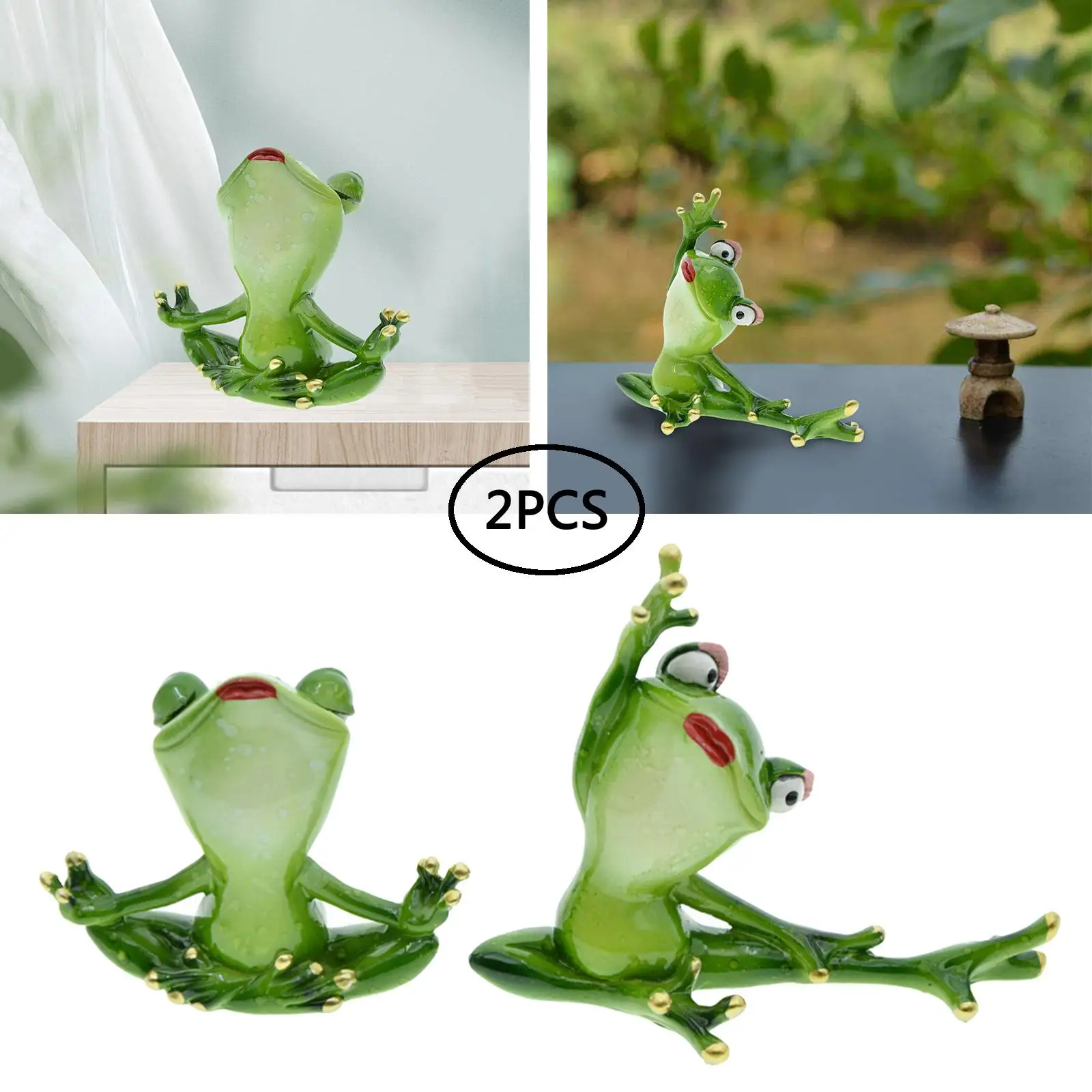 2Pcs Resin Yoga Frog Figurine Statue Sculpture Model Art Crafts for Table Shopwindow Office Photo Props Bookshelf Bedroom Decor