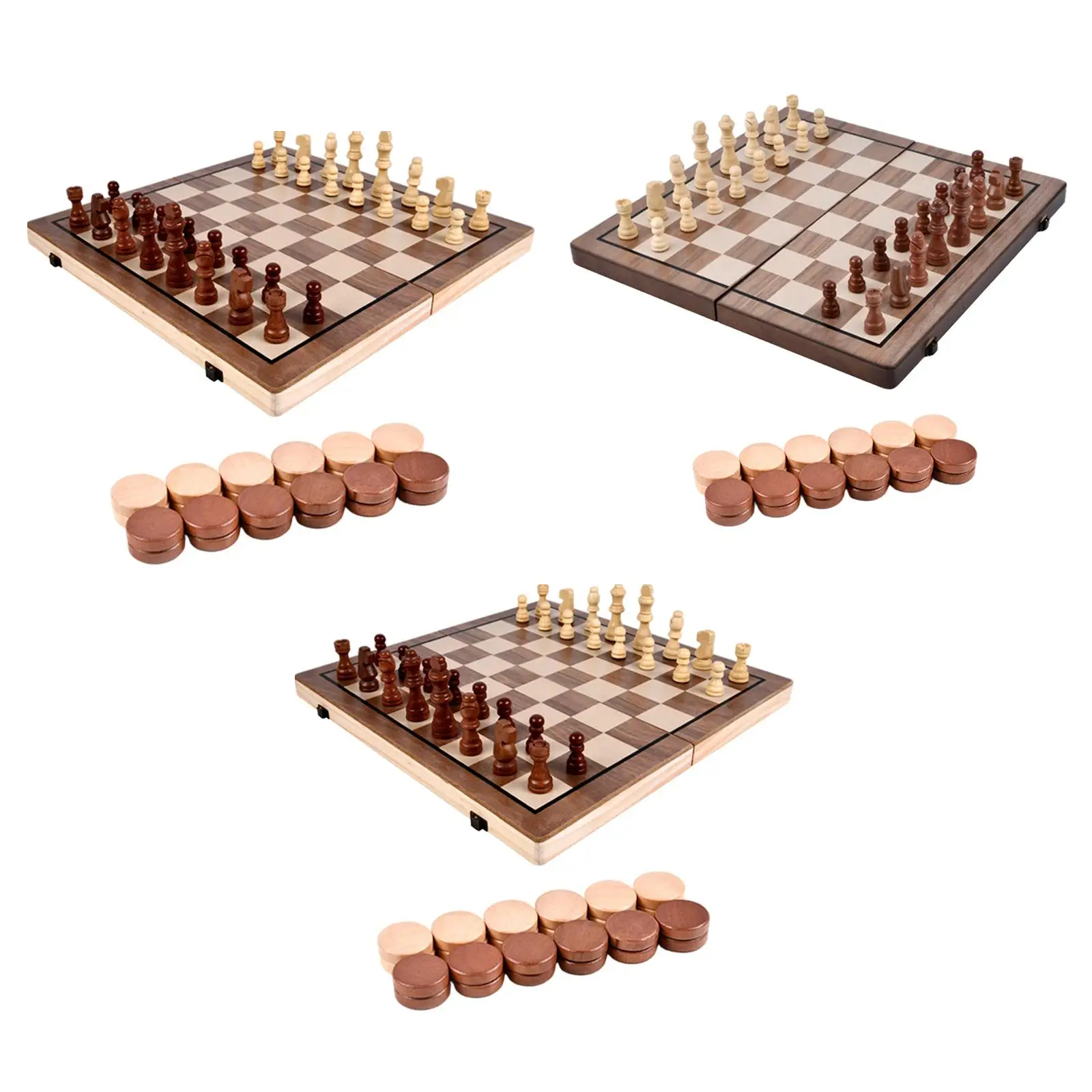 Folding Wooden Chess Set Wood Funny Handmade Logical Portable Magnetic Chess Board Felted Game Board for Spare Time Travel Teens