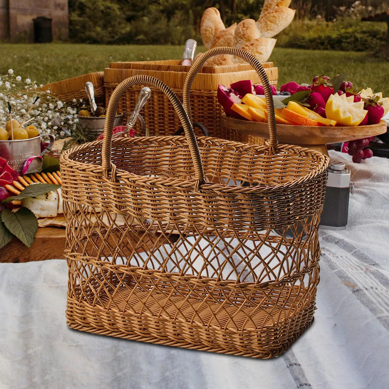 Handwoven Basket with Handles Shopping Basket Lightweight Decor Portable for Home Garden Wooden Flower Basket Handwoven Basket