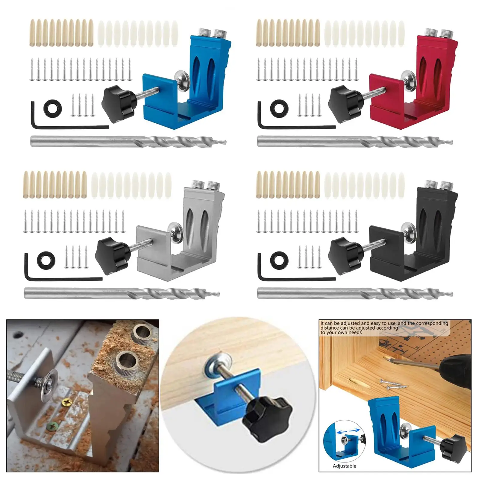 15 Degree Pocket Hole Jig Kit Dowel Oblique Drill Tool Woodworking Locator