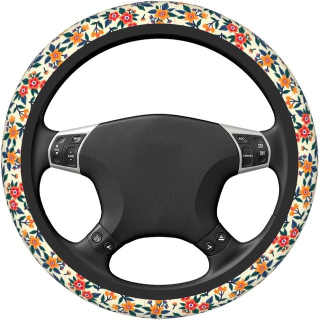 Ditsy Floral Steering Wheel Cover Auto Parts Pretty Yellow