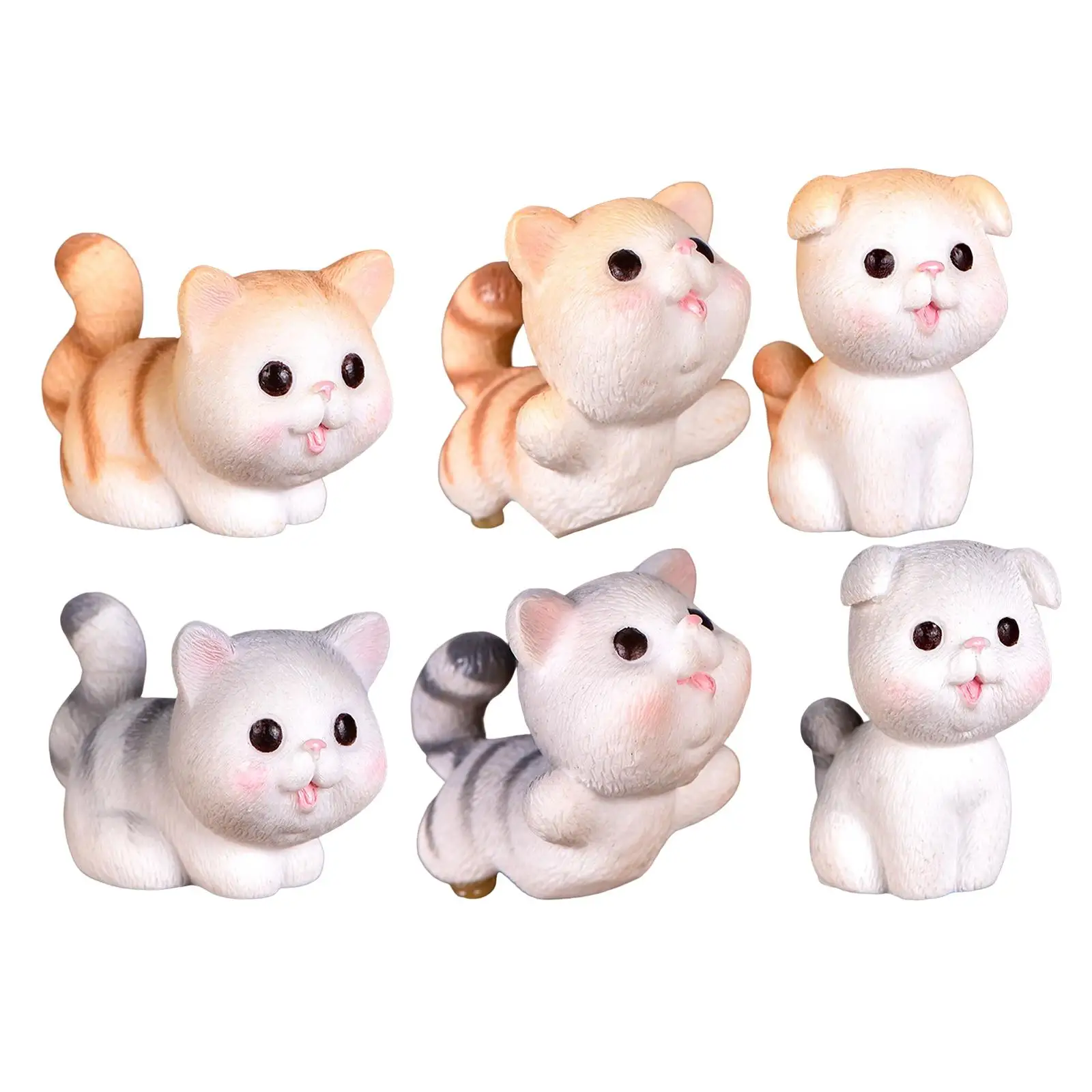 6Pcs Cute Miniature Cat Figurines Cat Statue Art Sculpture Collection for Desktop Cabinet Bedroom Living Room Decoration