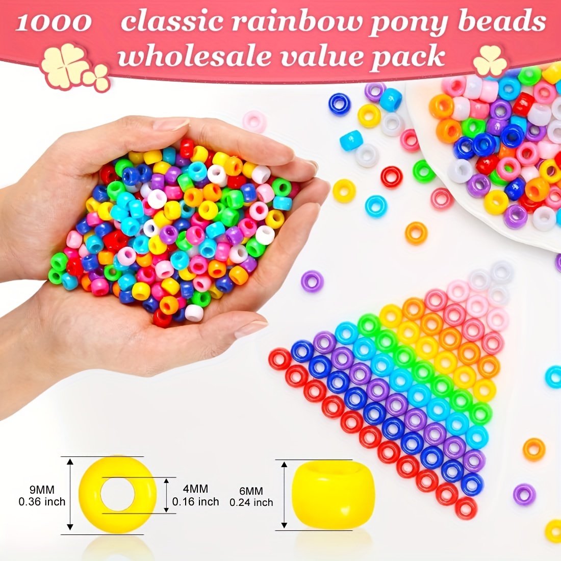 1000 Stück mehrfarbige Pony-Perlen mit großem Loch zum Basteln, Haarzöpfe und Armbänder, langlebige Kunststoffperlen für endlose Kreativität – Detail 1