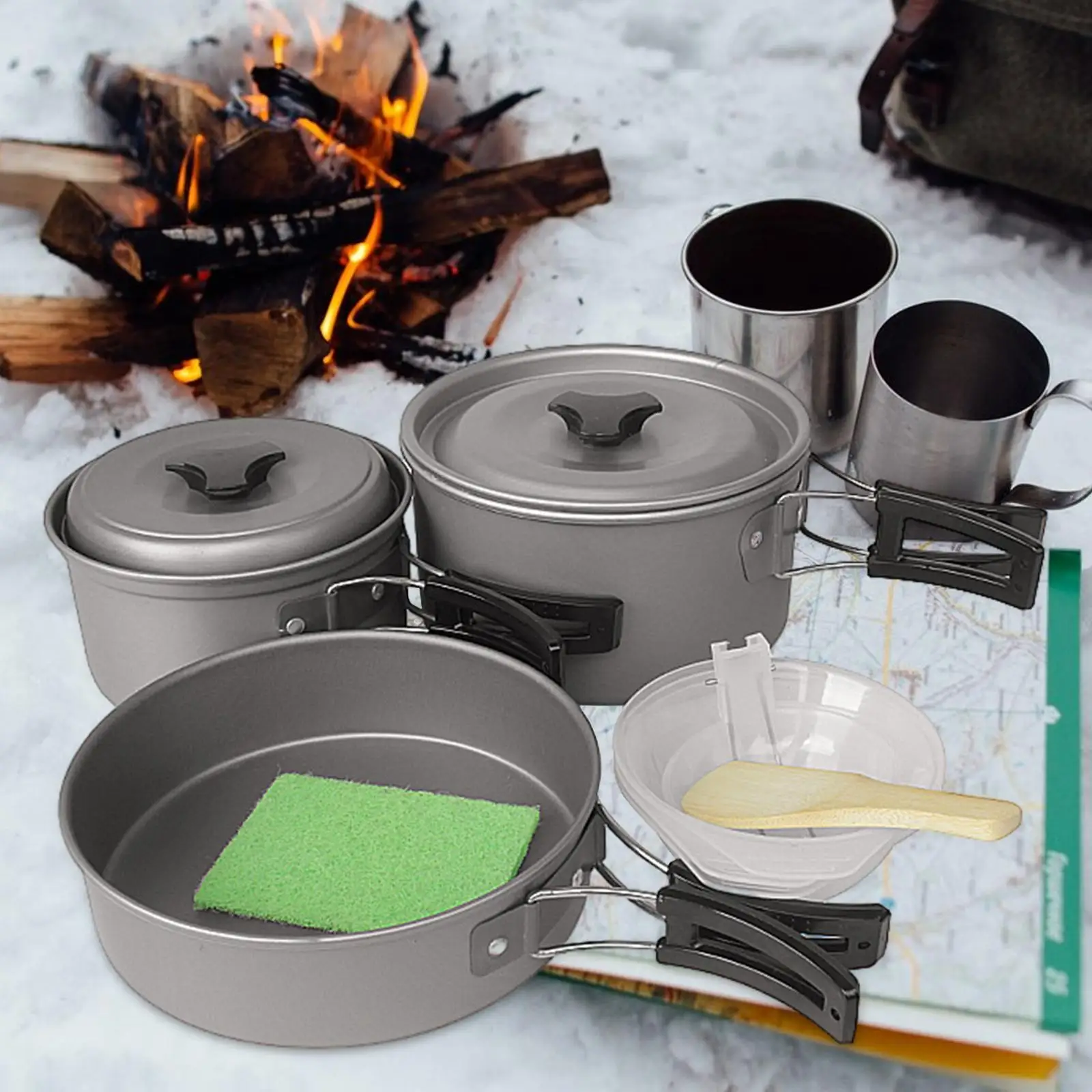 Camping Cookware Mess Set Cooking Pot Lightweight Aluminum Alloy Cooking Gear