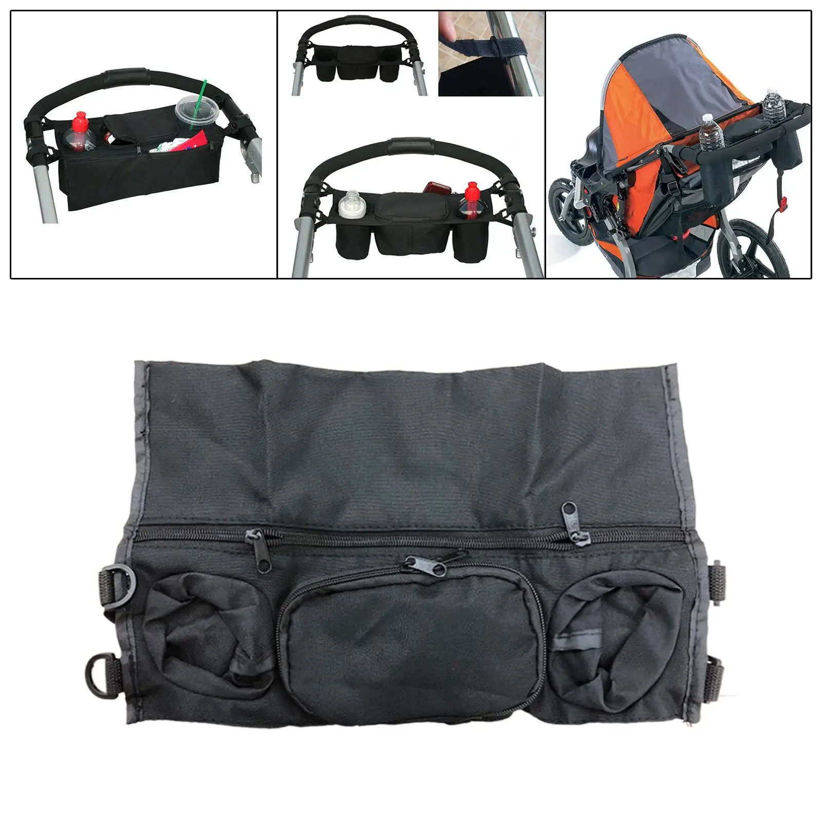 Stroller Organizer Bag Multifunction Large Space Multiple Zipper Pockets with Zipper Nursery Storage bags easy Installation