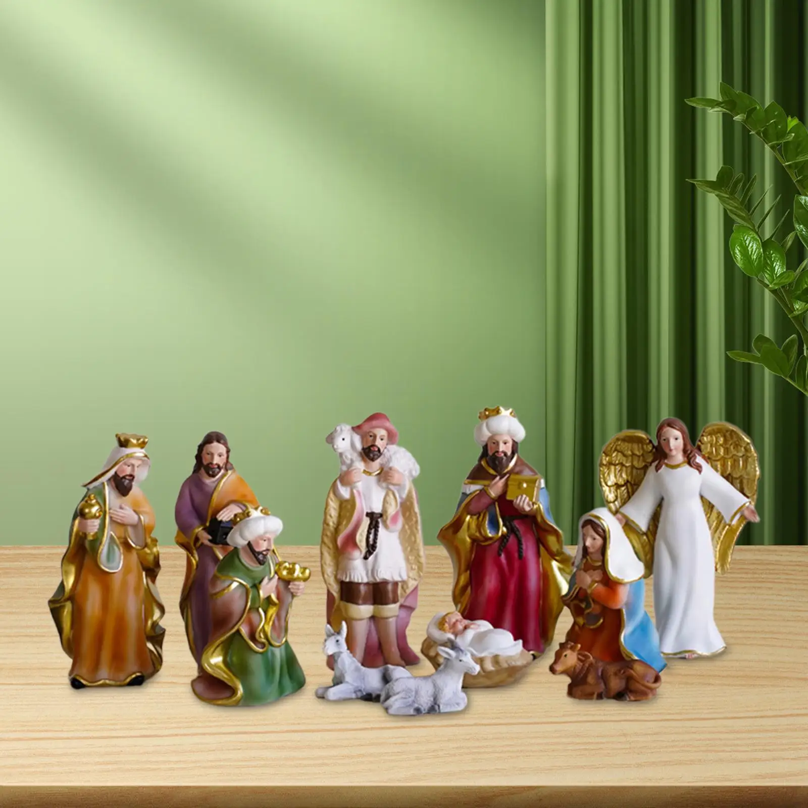 11Pcs Nativity Scene Figurine Colorful Manger Set Ornaments for Shelf Office