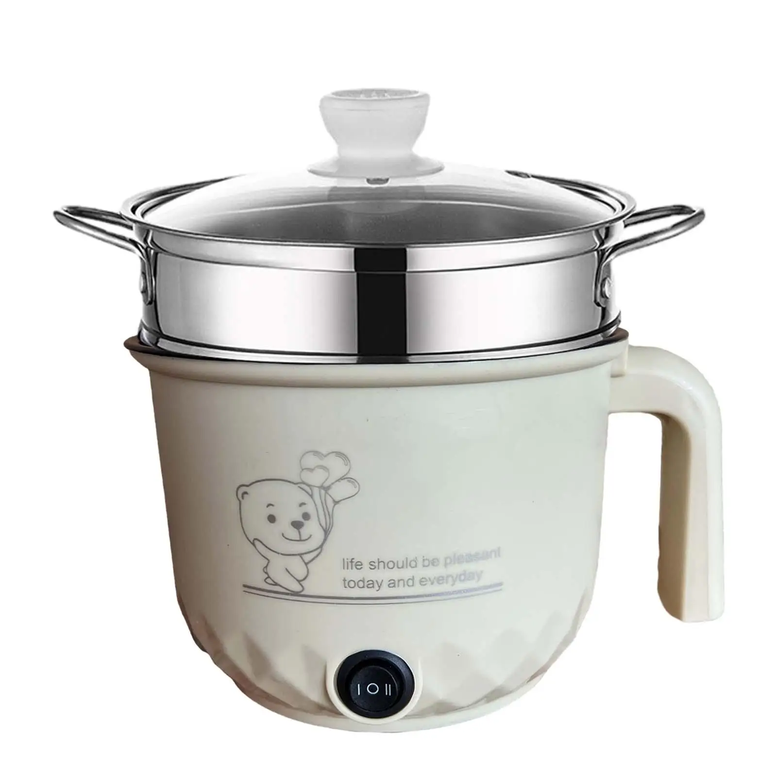 Electric Cooking Pot Stainless Steel Electric Skillet Small Rice Cooker Mini Cooker for Noodles Oatmeal Dumpling Fry Pasta