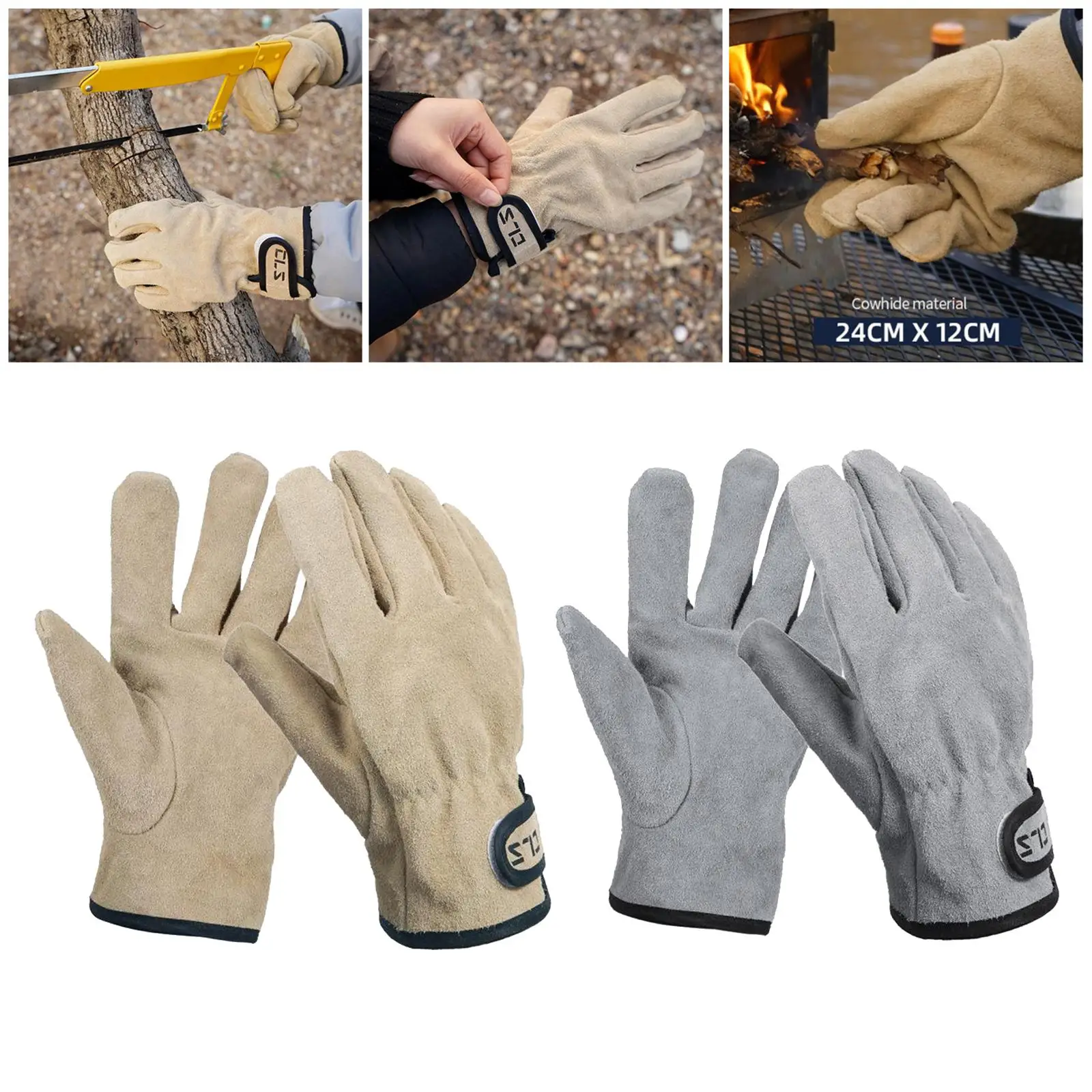 Outdoor Leather Work Gloves Heat Resistance Utility Welding Gloves Camping