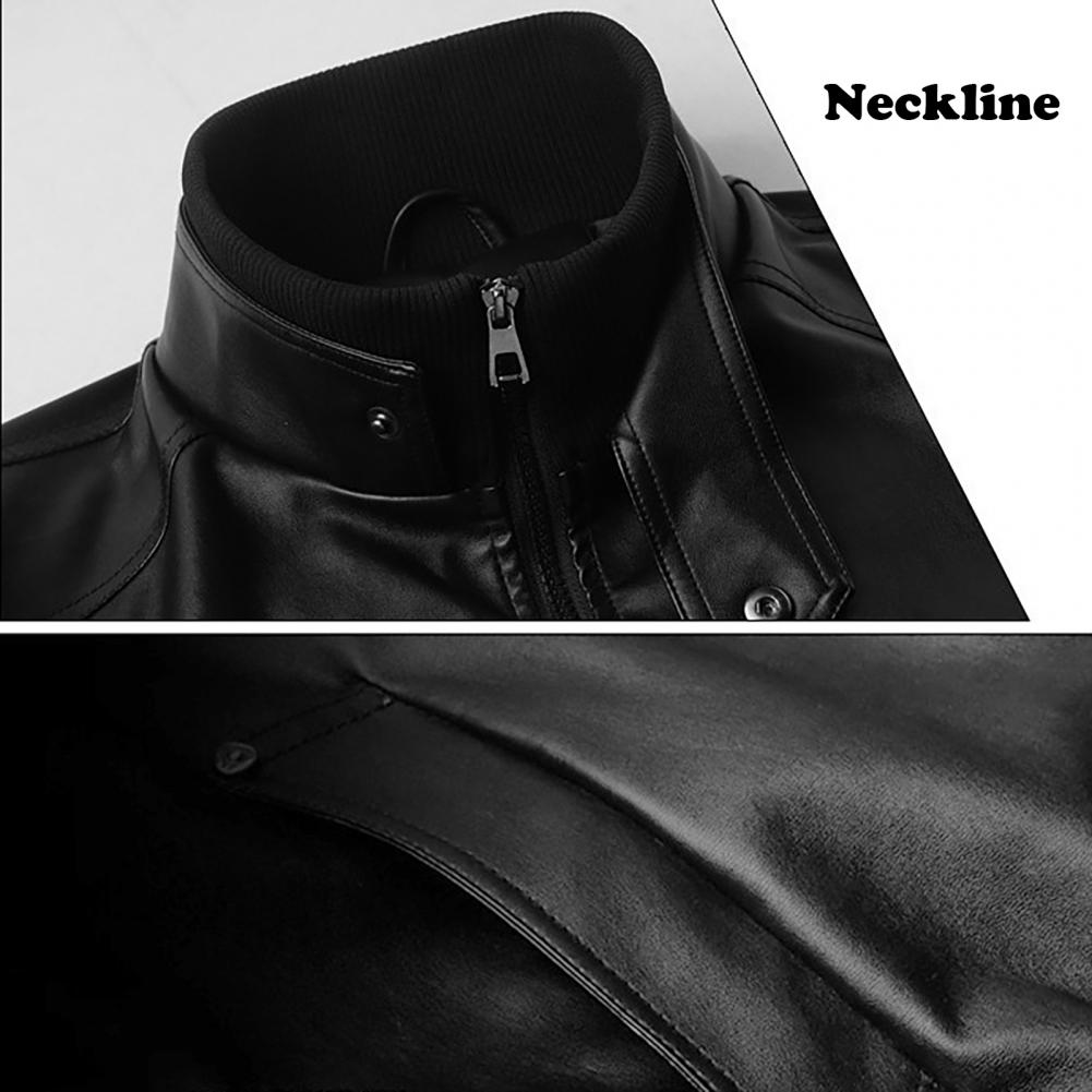 Description Picture 4 of itemMen Jacket Autumn Bike Jacket Slim Fit Faux Leather Jacket Coat Popular Solid Color Slim Fit Motorcycle Jacket for Party