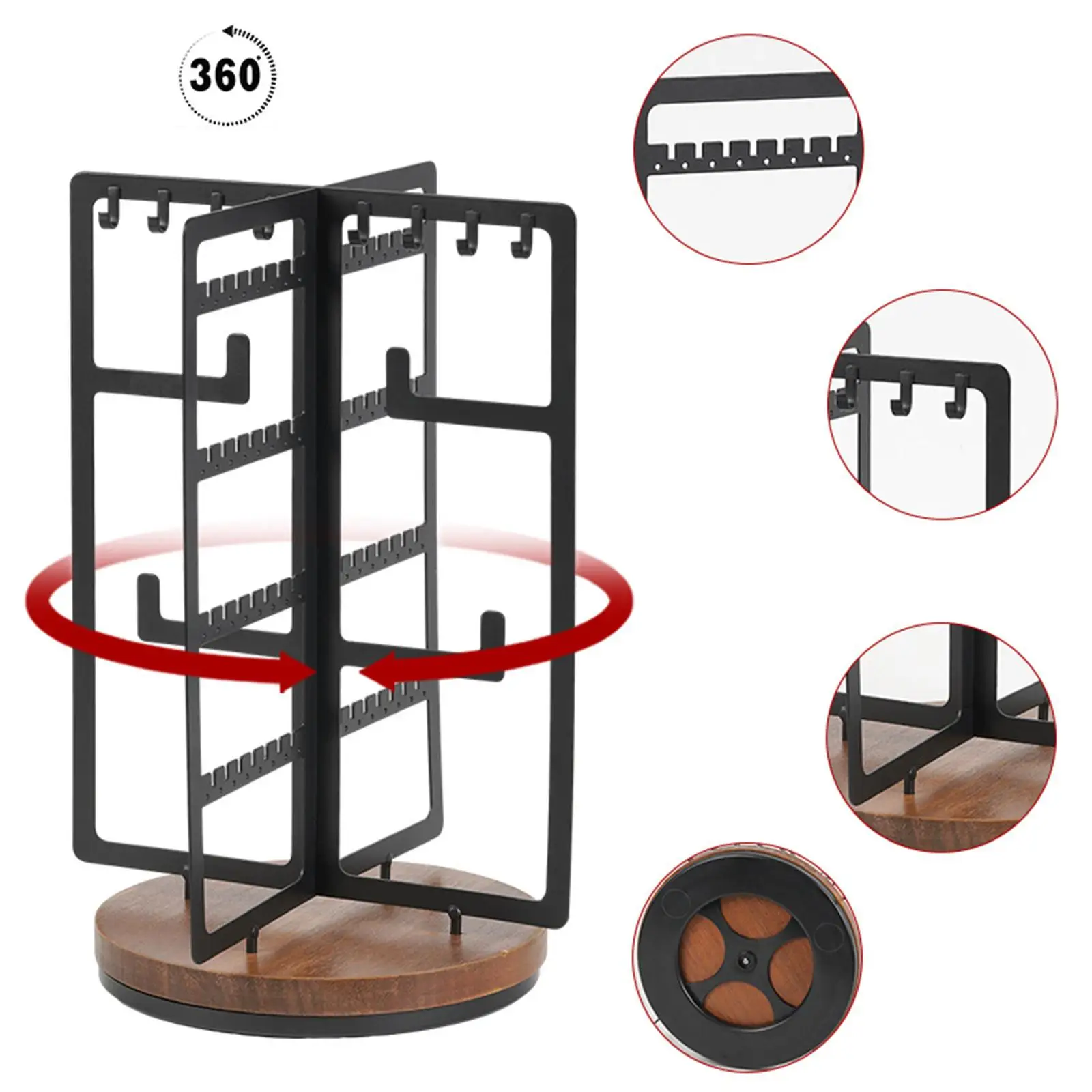 Jewelry Holder Organizer 360 Rotating Round Stable Base Modern Metal and Wood Jewelry Storage Rack for Showcase Shop Vanity