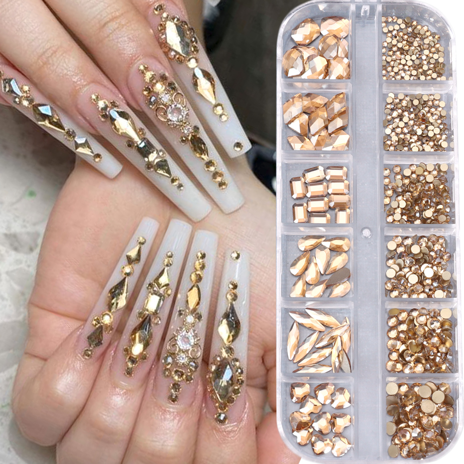 Best of 720 / 1000pcs Champagne Nail Art Rhinestones 5 / 10pcs Shaped Gem 75 / 120pcs Mini Diamond Mixed Sizes Flat-Back Luxurious Crystal RH4 Reviews & Tips