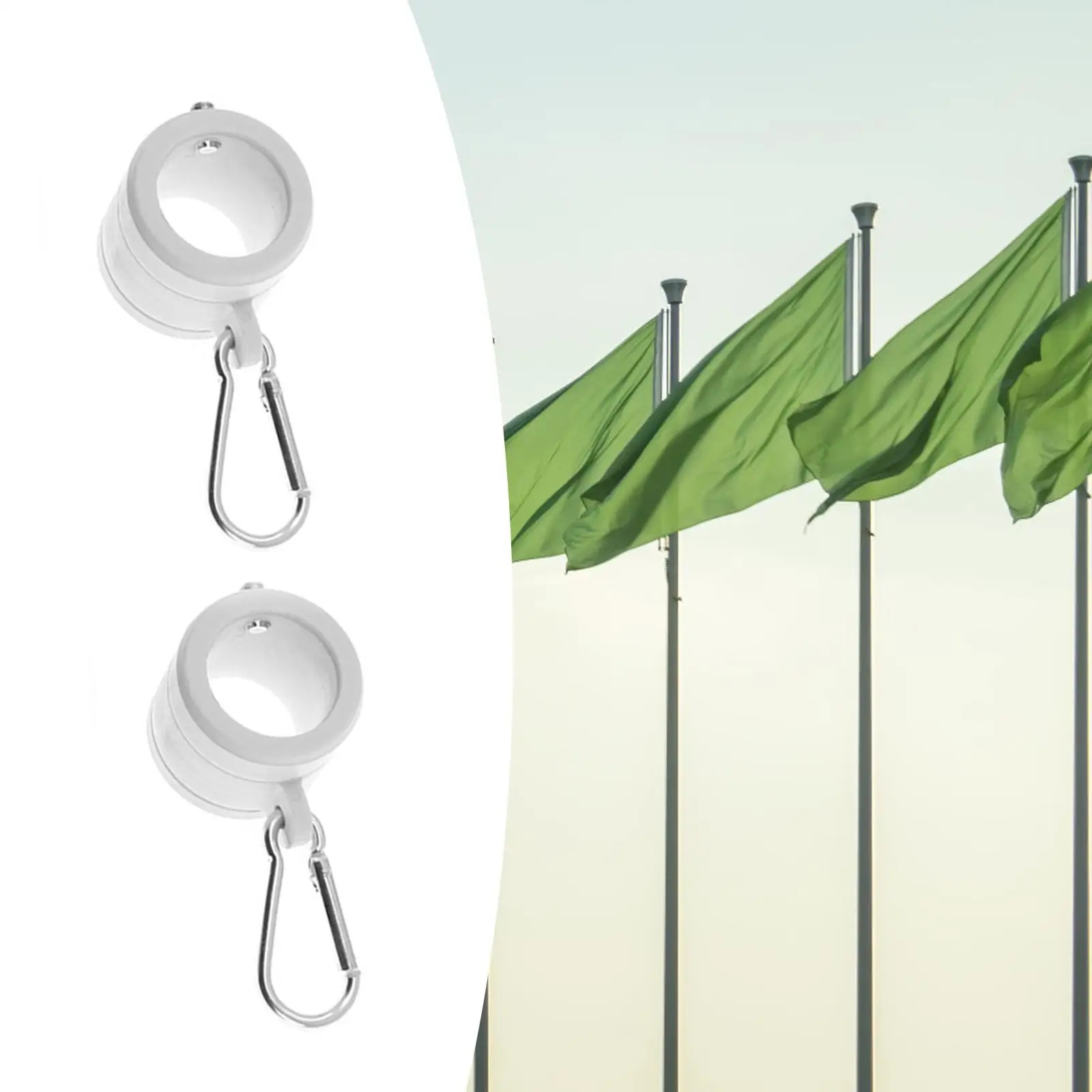 2Pcs Flag Pole Rings for 1.02-1`` Flag Pole 360 Degree Rotating with Carabiners Flagpole Mounting Rings Durable Easy to Install