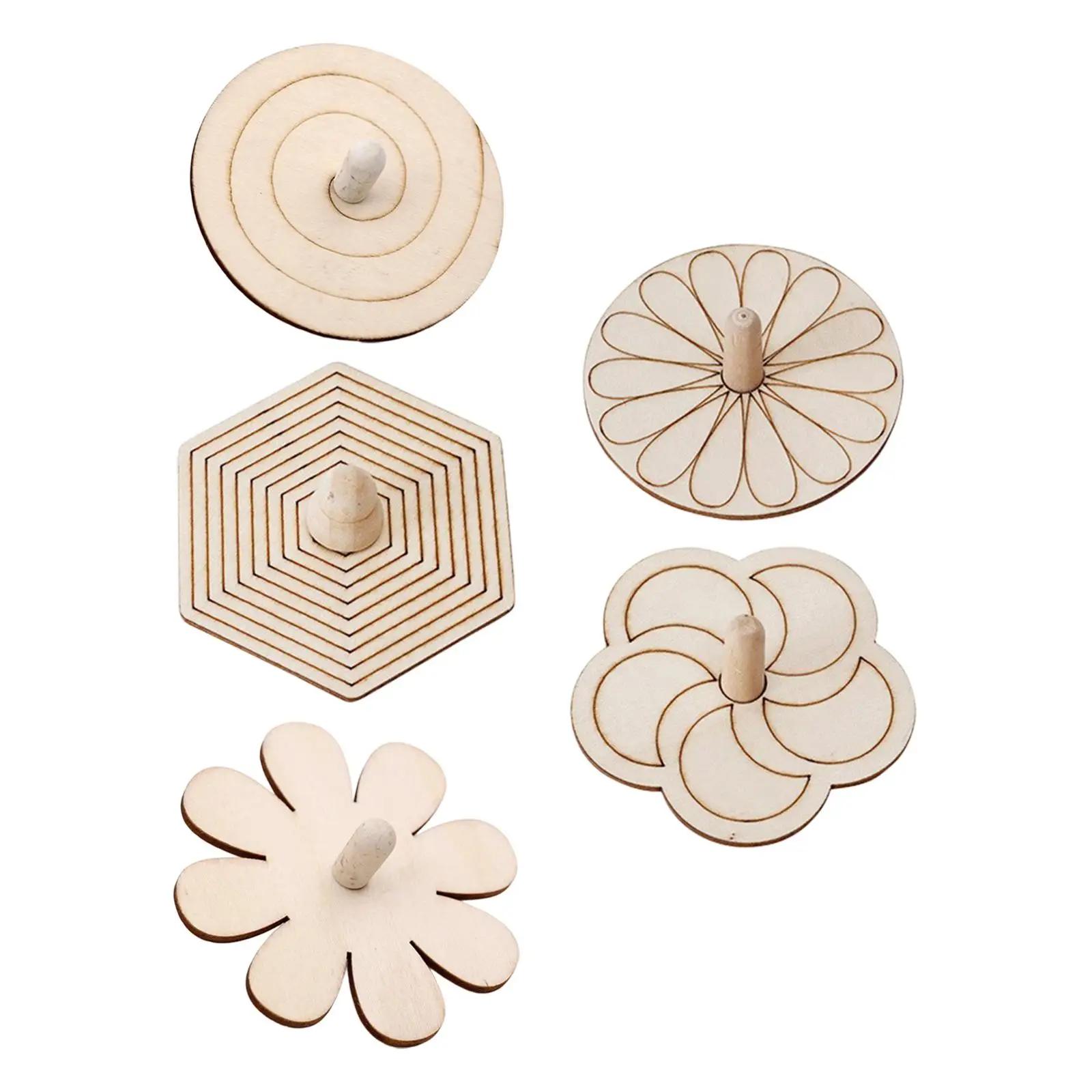 5Pcs Wooden Whirling Top Educational Painted Craft for Party Favours Kids