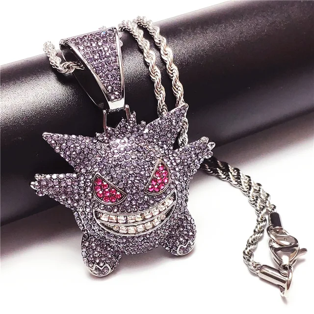 Anime Pokemon Pikachu Gengar Colar De Ouro Cheio Diamante Micro Incrustado  Roxo Zircão Pingente De Aço Inoxidável Roupas Jóias Novo - AliExpress