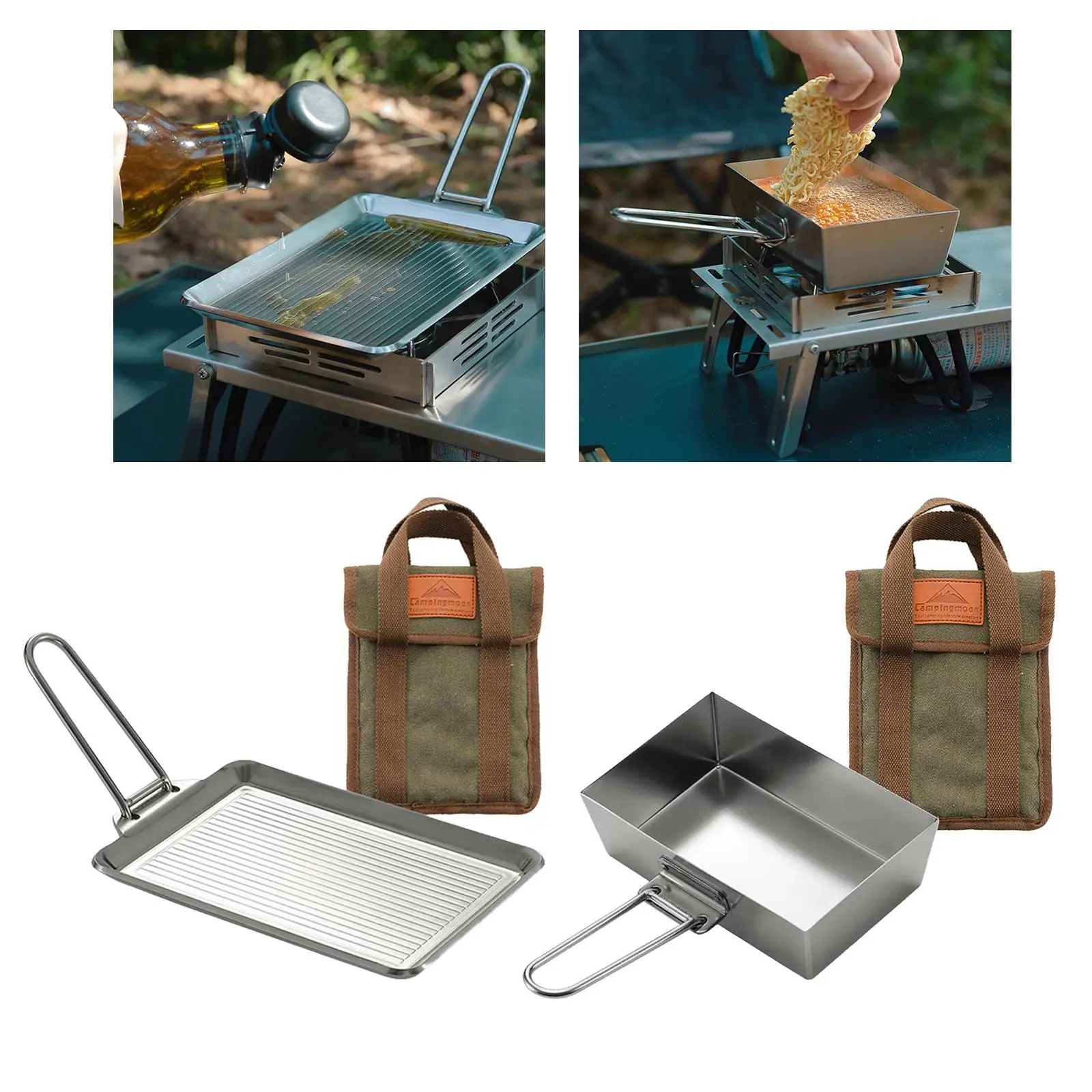 Portable Camping Frying Pan Foldable Handle Picnic Utensil with Storage Bag