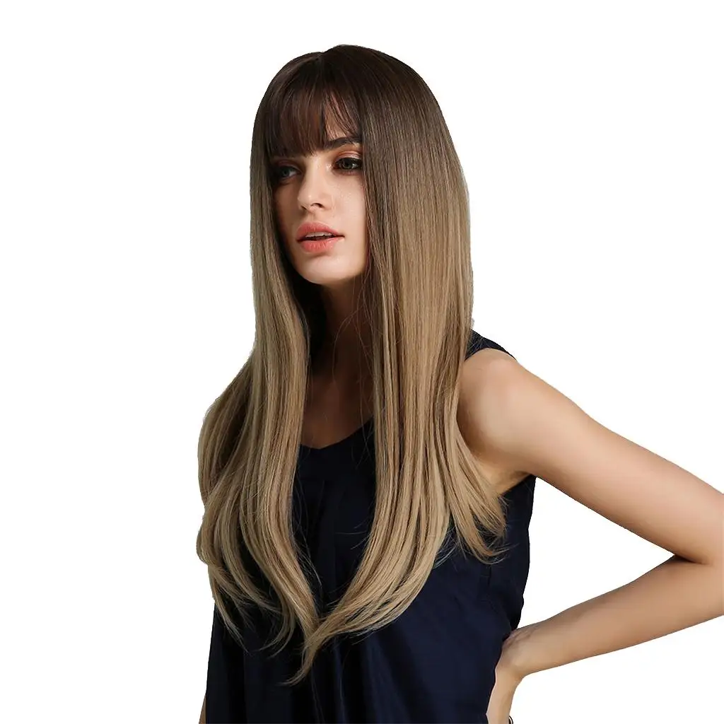 24 Inches Charming Straight Synthetic Wigs W/ W/ Brown Wig
