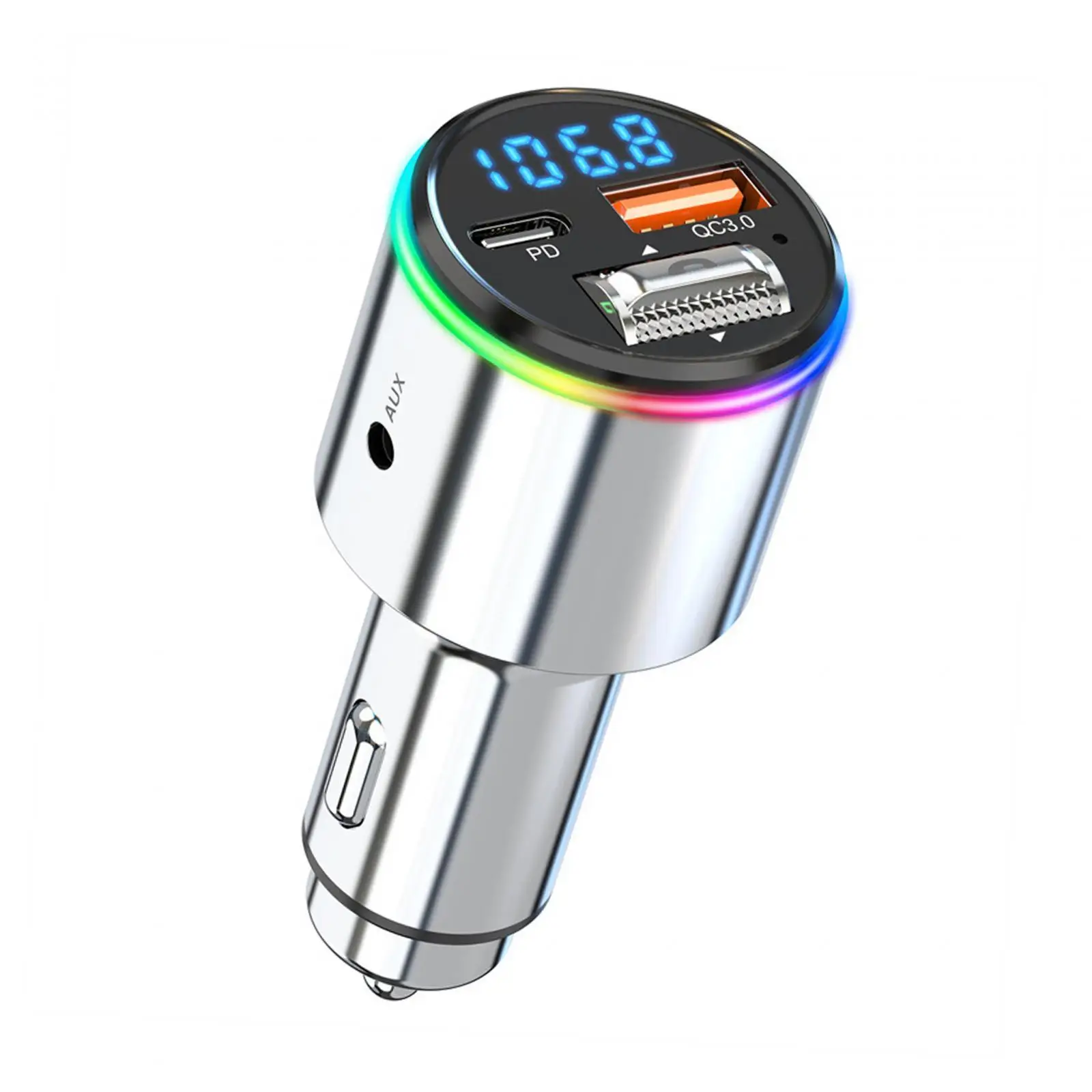 V5.3 FM Transmitter for Car BC1.2 Afc Bass Boost Hands Free Calling with RGB Color Bluetooth Car Adapter for SUV Car Truck