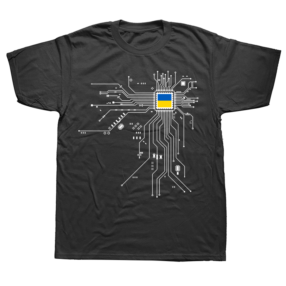 Ukraine Ukrainisch UKR Ukrayina Land Flagge CPU Prozessor Schaltung Diagramm T Shirts Grafik Baumwolle Kurzarm Geburtstag T-shirt – Detail 2