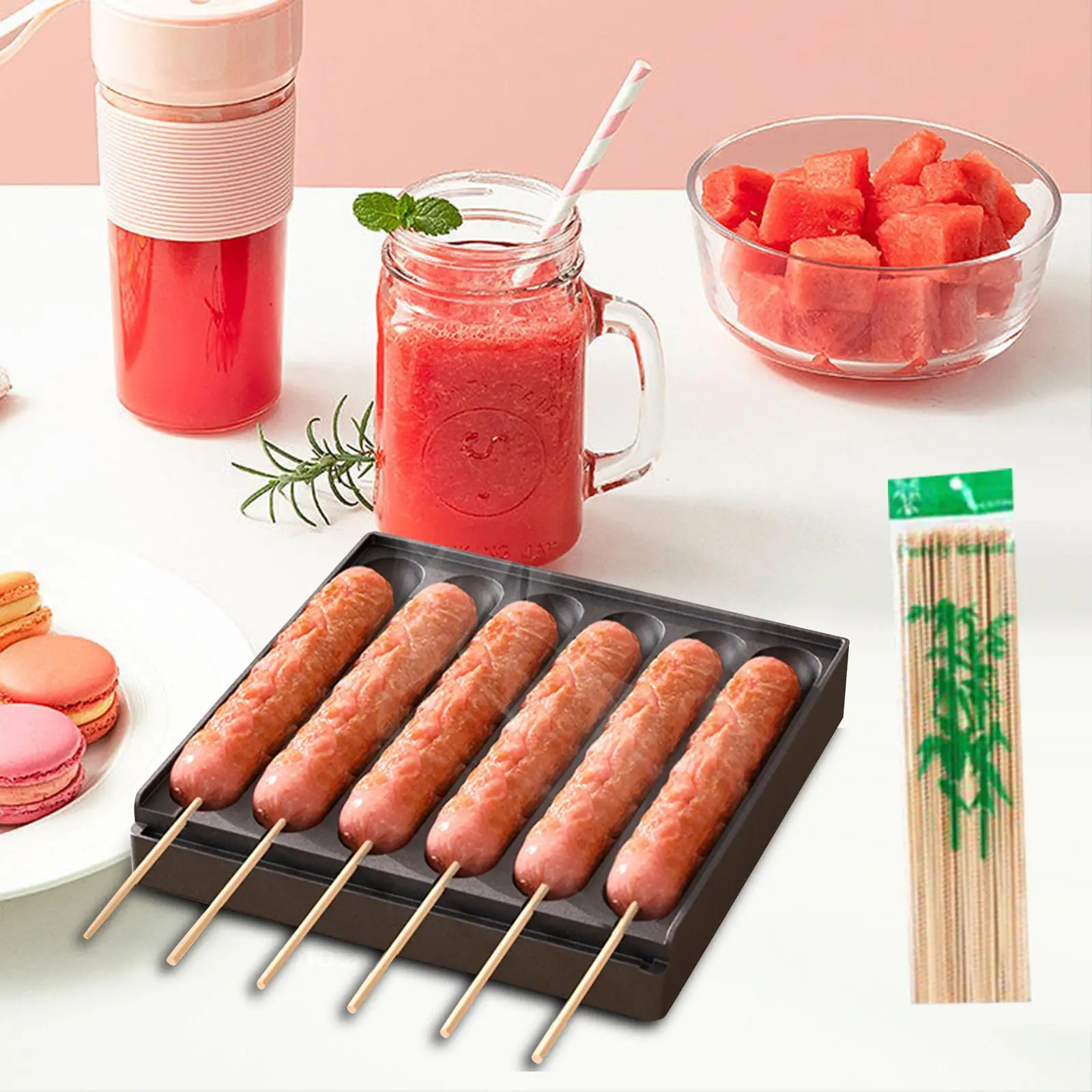 6 Grids Sausage Pan DIY Nonstick Aluminum Hot Dog Making Corn Dog Making for Baking Kitchen Outdoor Cooking Breakfast