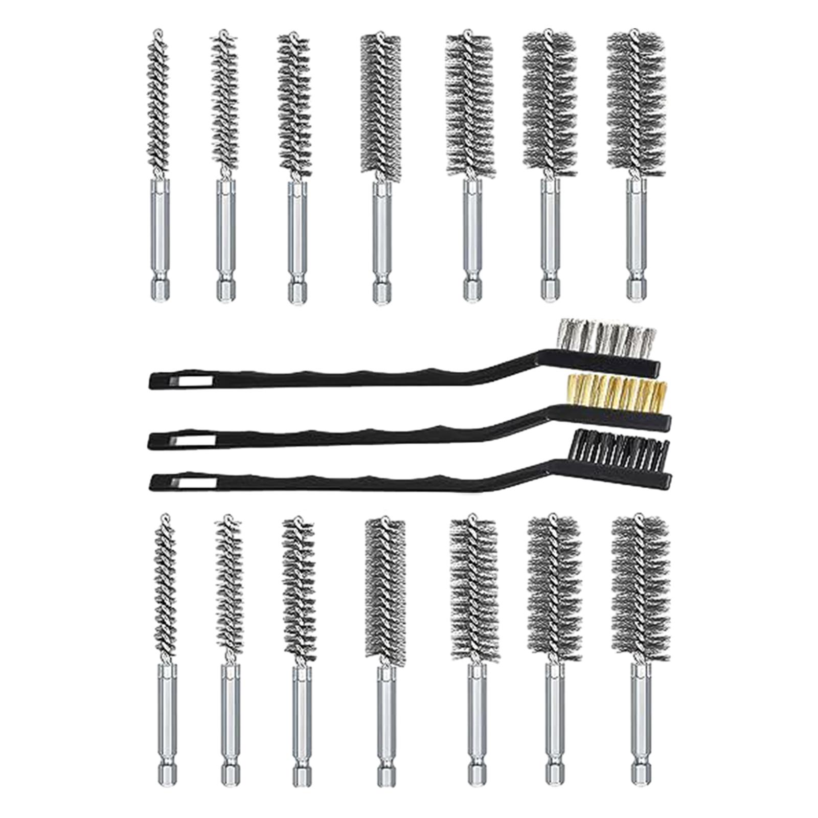 Wire Bore Brush Set Cleaning Wire Brushes with Handle Accessories Sturdy 1/4 inch Hex Shank for Power Drill Impact Driver