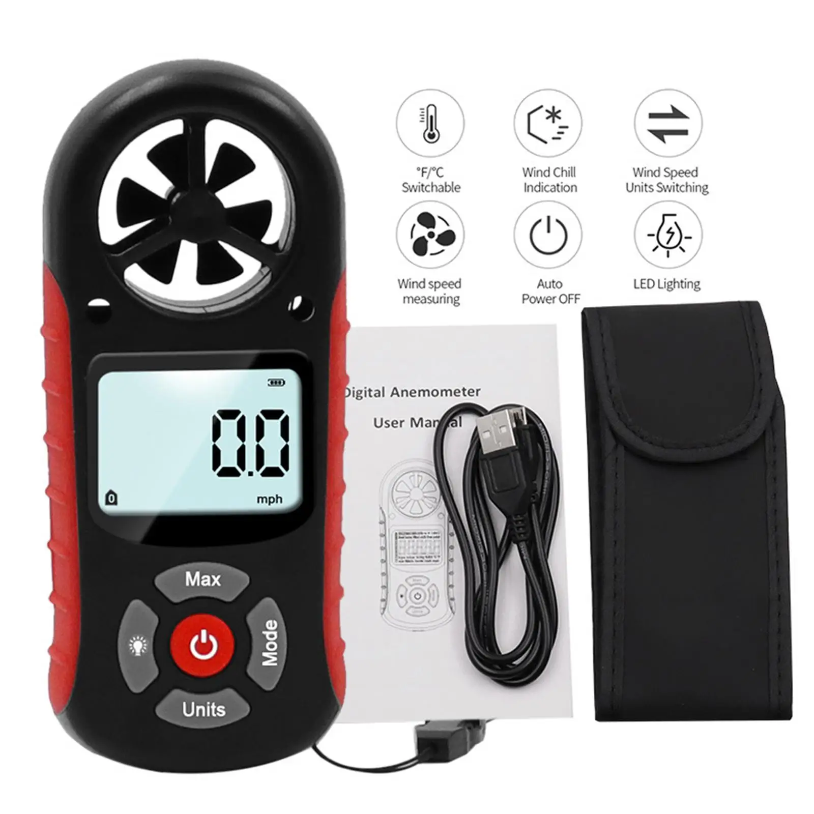 Protable 8 in  Anemometer Wind Speed Meter for Measuring Atmospheric Pressure Heat Index Wind Chill Index