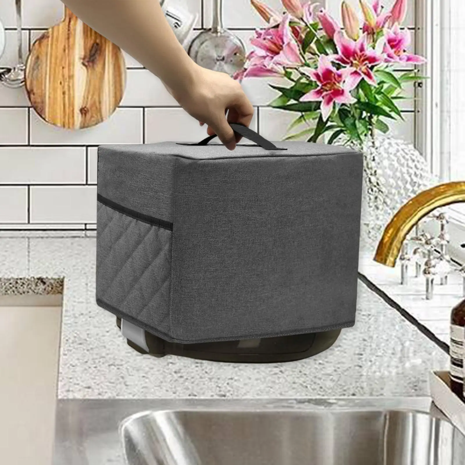Saving Time, Air Fryer Dust Cover, W/ 2 Pockets Grilling Storage Pockets Pan Safe Kitchen Applicants, Overlocker, for Camping