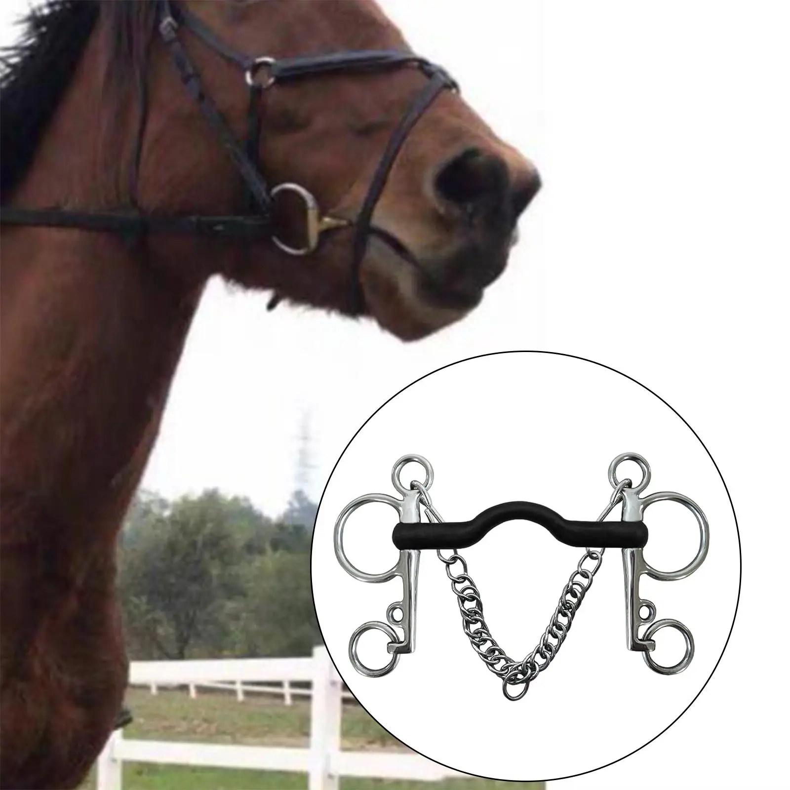 metal Mouth Stainless Steel Cheek with Curb Hooks Chain Horse Gag Bit with Silver Trims for Equestrian Horse Chewing