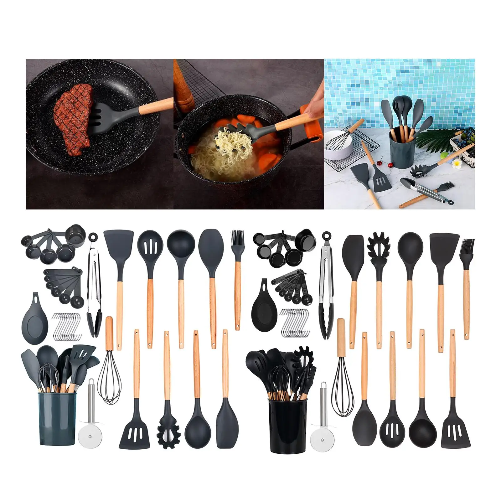 35x Multifunctional Kitchen Gadgets Cookware Set Cookware Whisk with Holder Heat Resistant Spoon Brush for Professionals