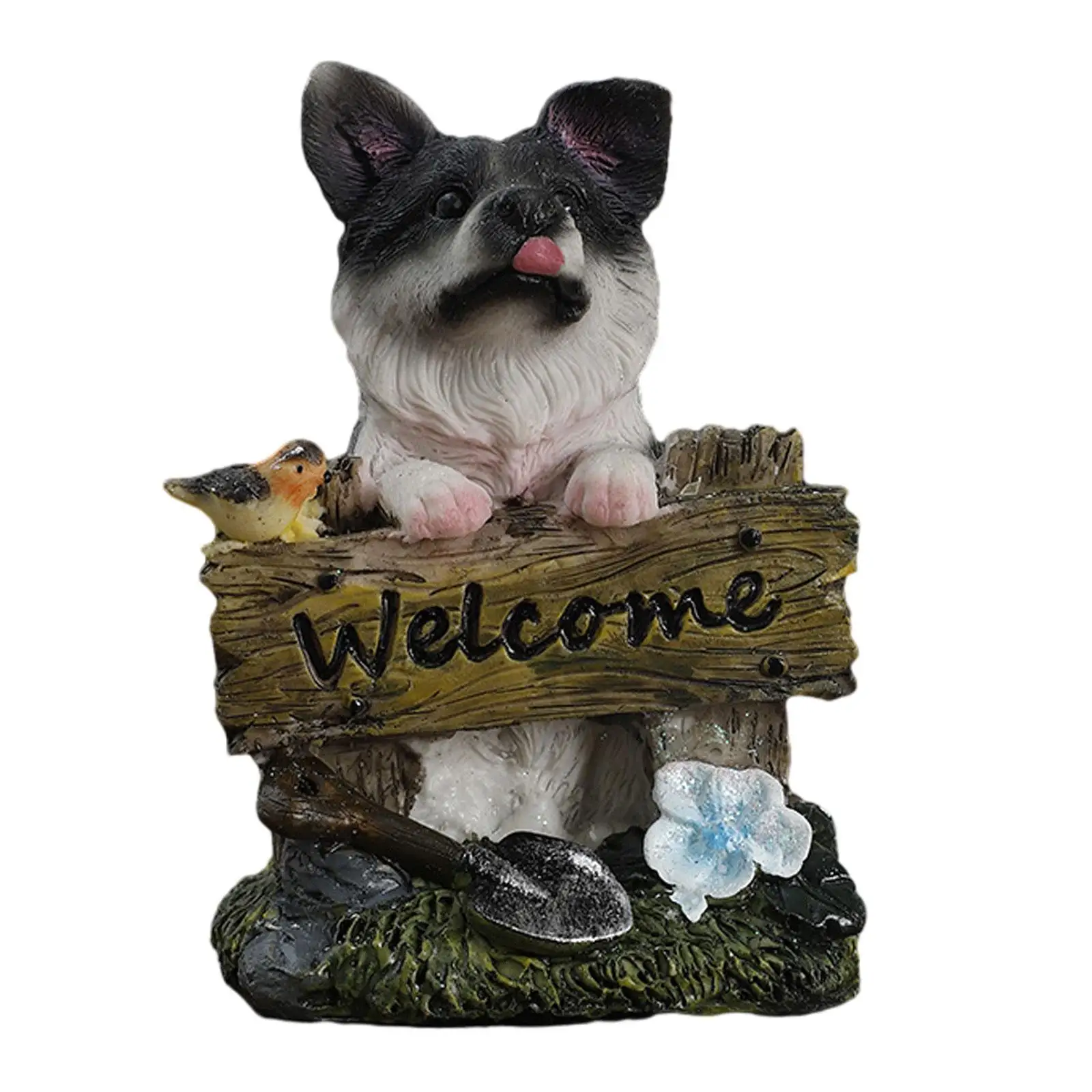 Garden Dog Statue Welcome Dog Statue Puppy Statue Tabletop Ornament Animal Sculpture for Balcony Desk Yard Indoor Outdoor House