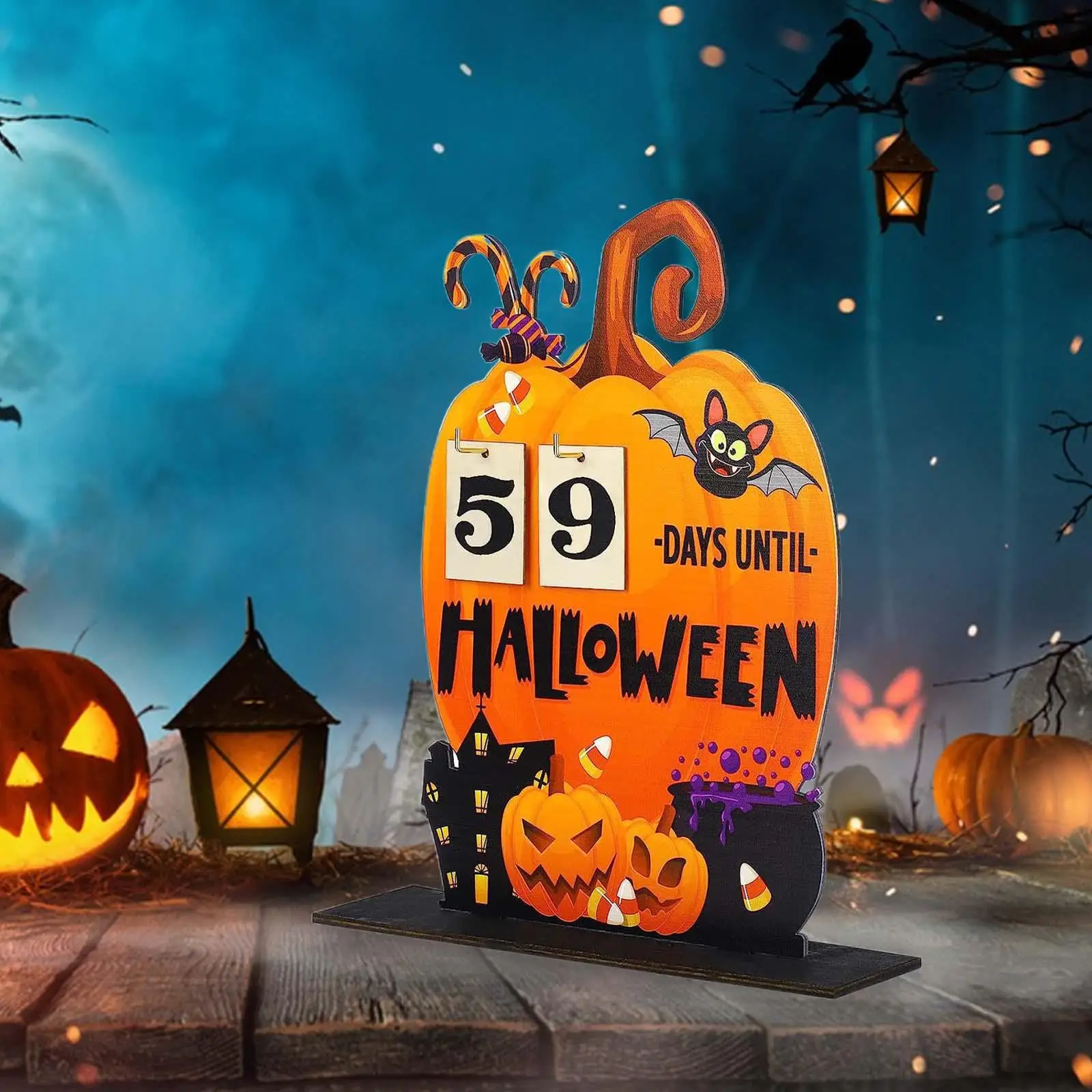 Wooden Halloween Pumpkin Advent Countdown Calendar Decoration Cute Patterns Reusable Handicrafts for Interactive Family Plays